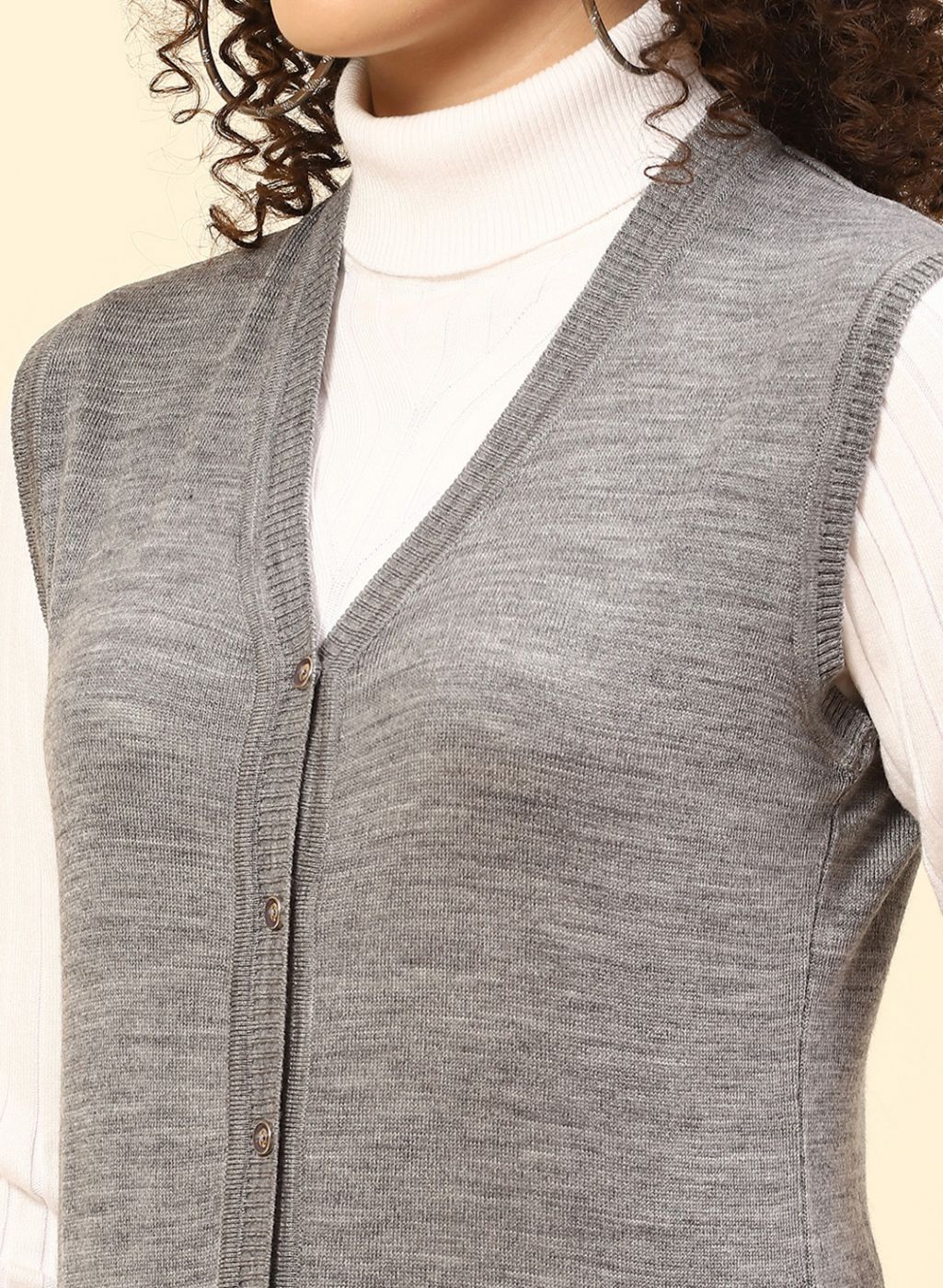 Women Grey Solid Wool blend Cardigan - Image 6