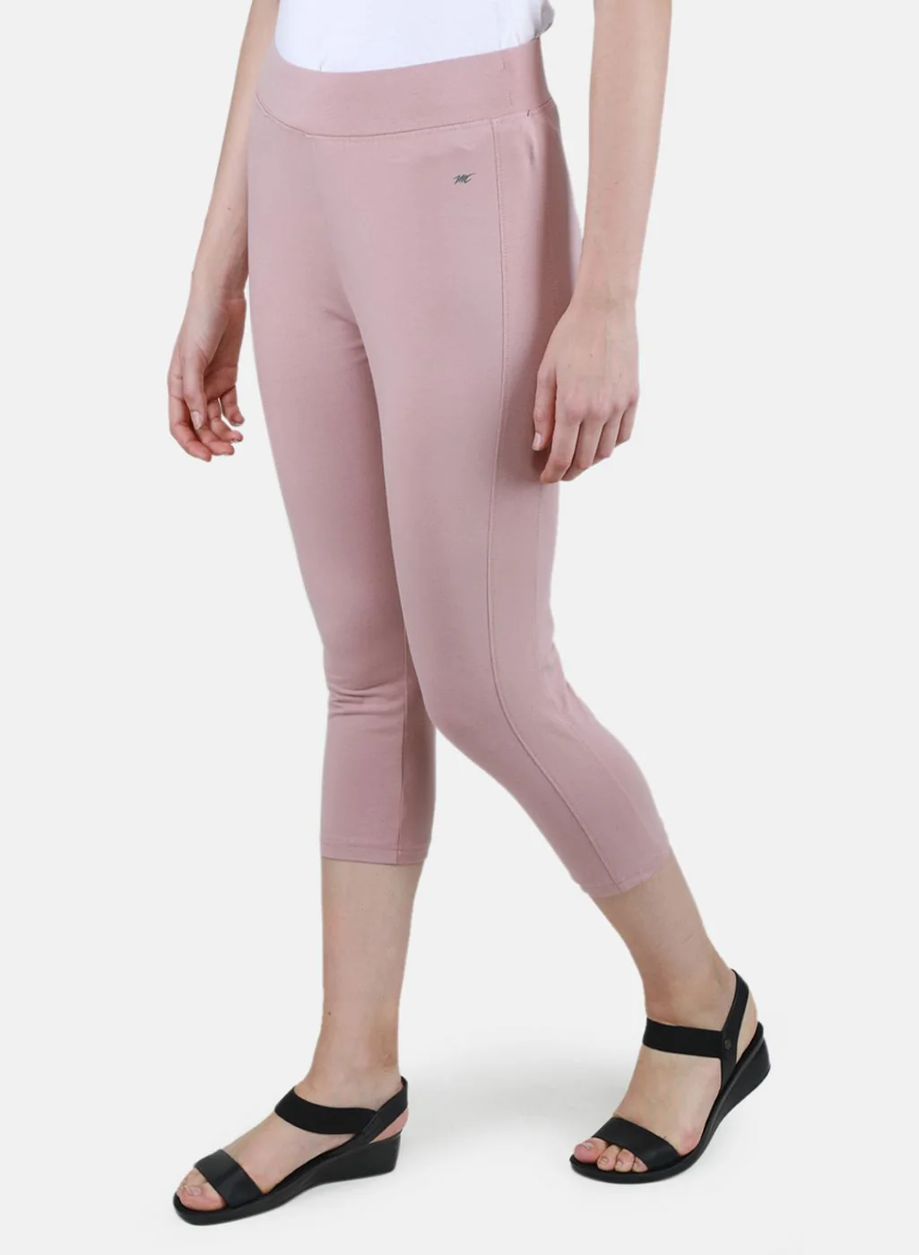 Women Light Pink Solid Capri - Image 2