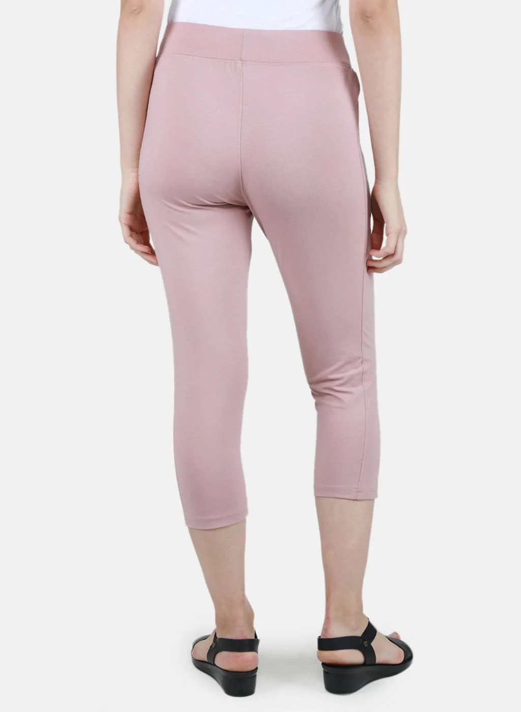 Women Light Pink Solid Capri - Image 3
