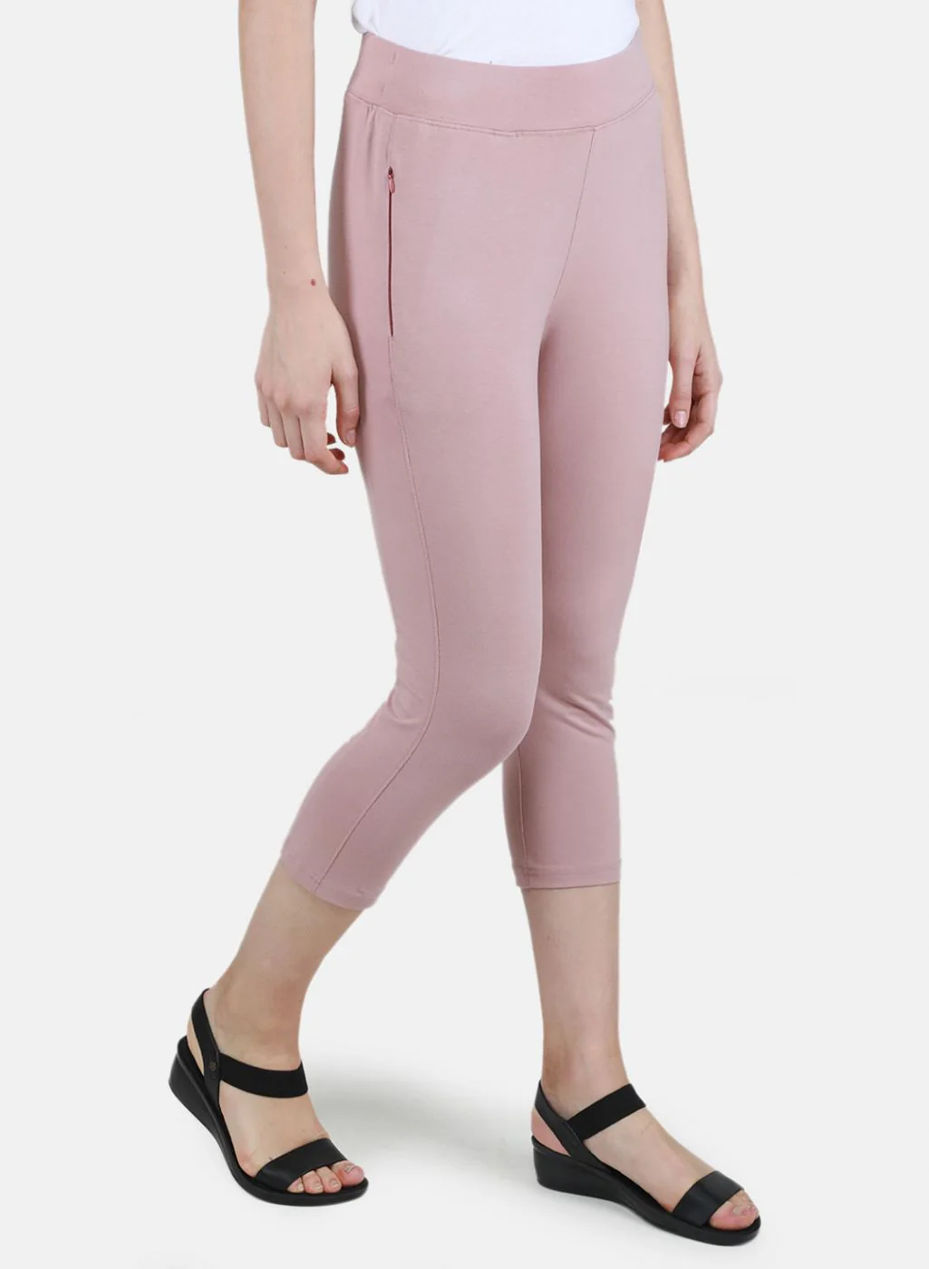 Women Light Pink Solid Capri - Image 6