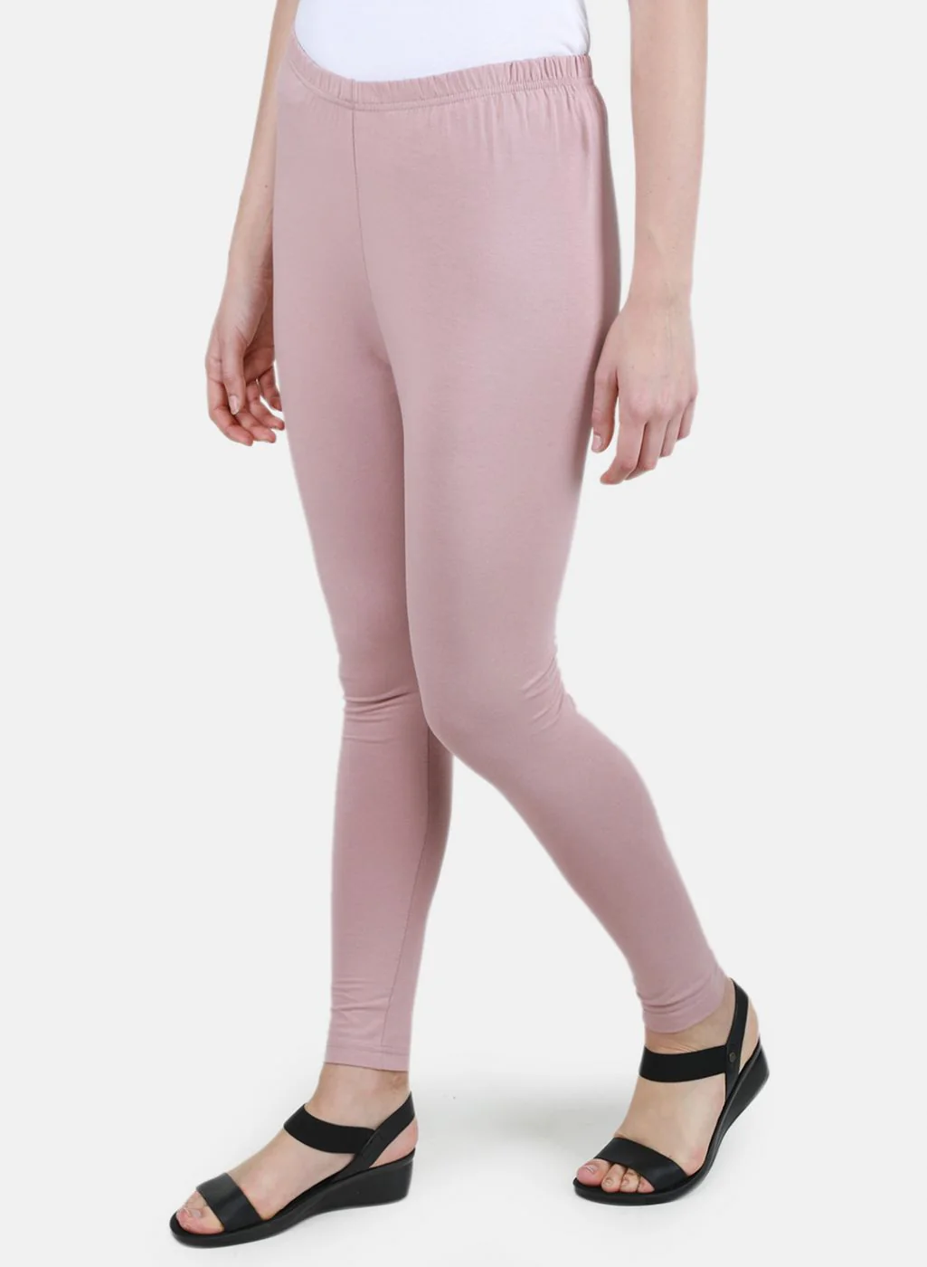 Women Light Pink Solid Legging - Image 2