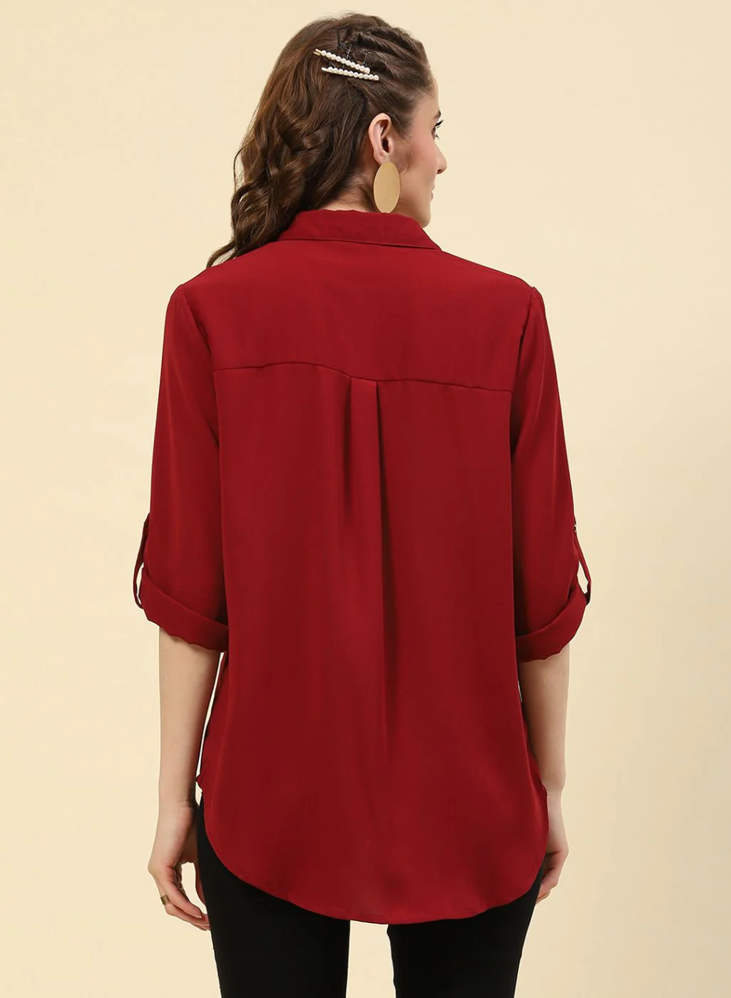 Women Maroon Plain Top - Image 5