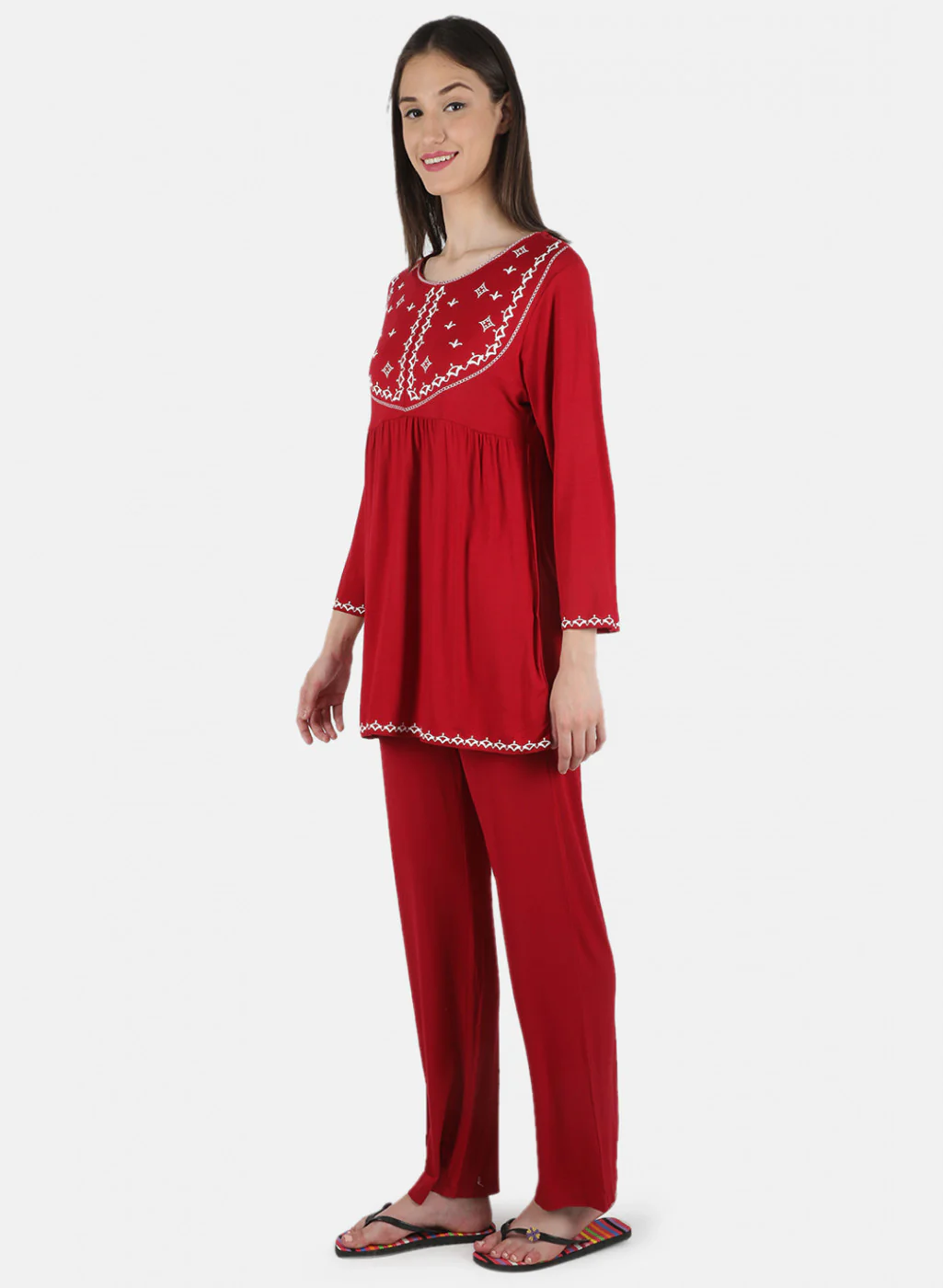 Women Maroon Printed Lower Set - Image 2