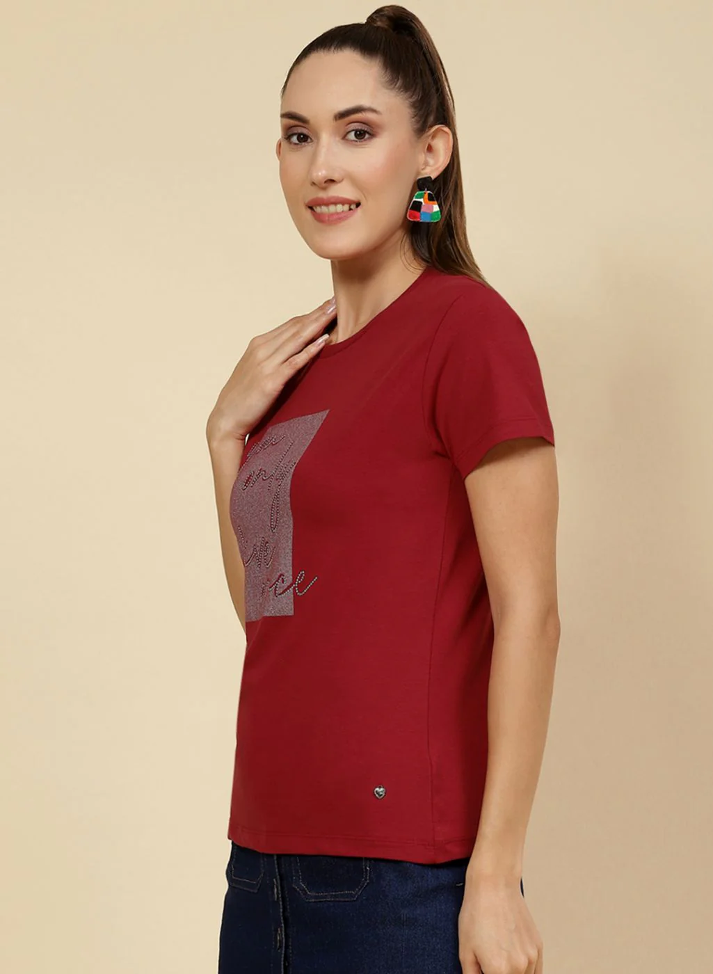 Women Maroon Printed Top - Image 3