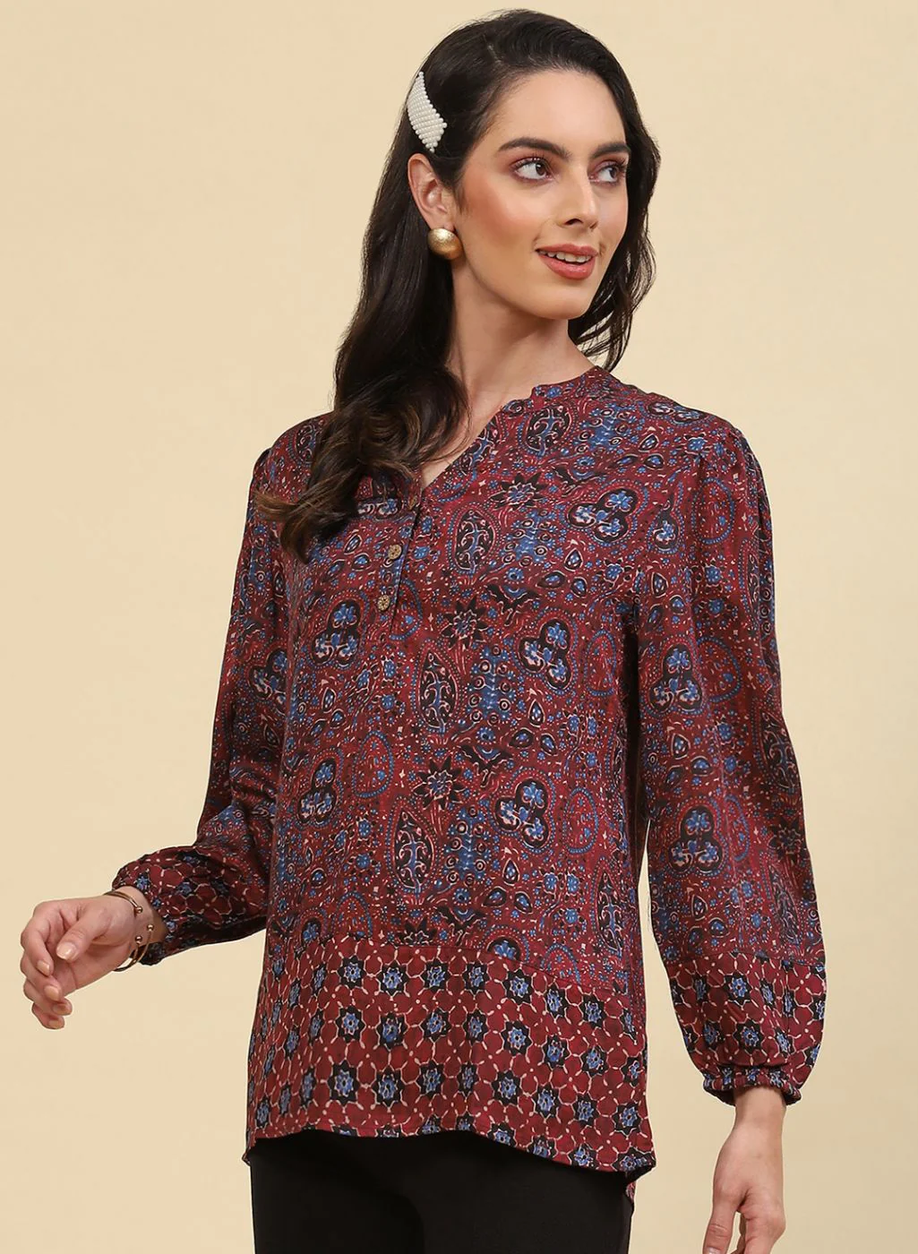 Women Maroon Printed Top - Image 2