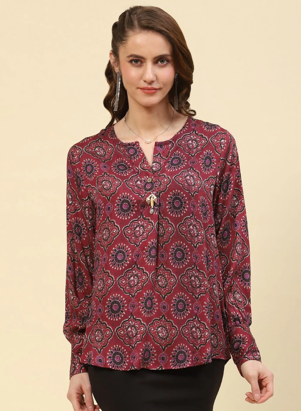 Women Maroon Printed Top - Image 2