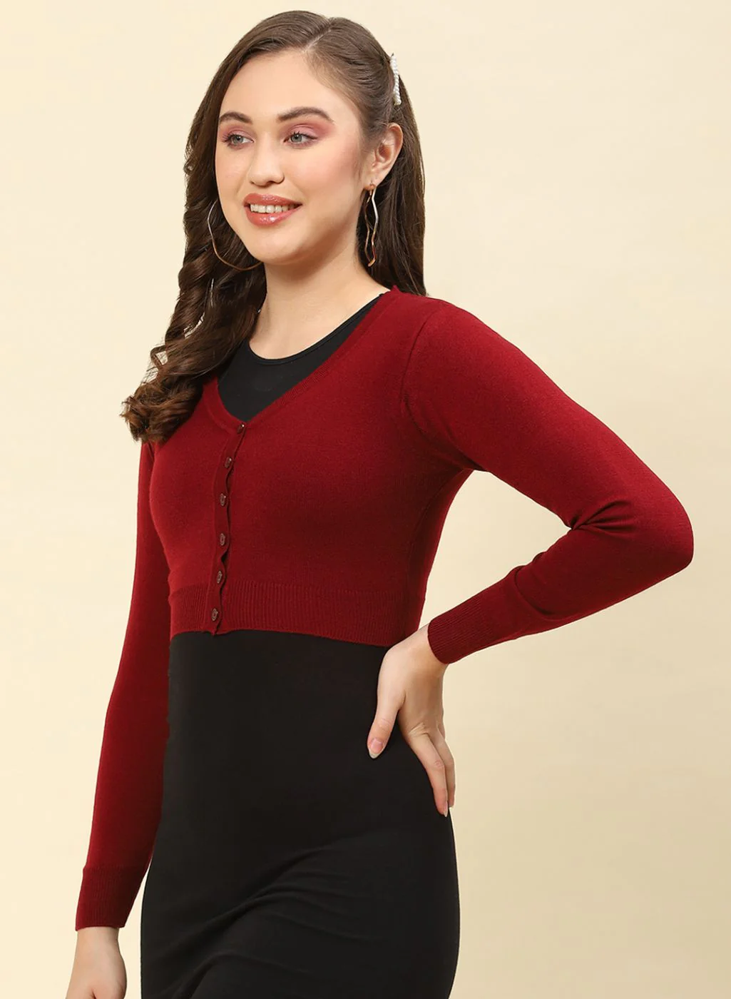 Women Maroon Solid Blend wool Blouse - Image 3