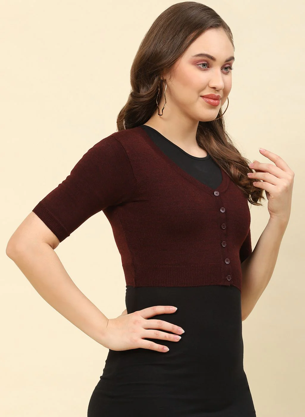 Women Maroon Solid Blend wool Blouse - Image 4