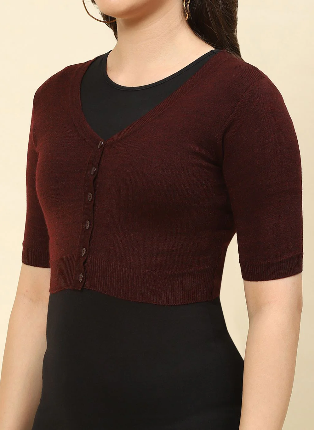 Women Maroon Solid Blend wool Blouse - Image 6