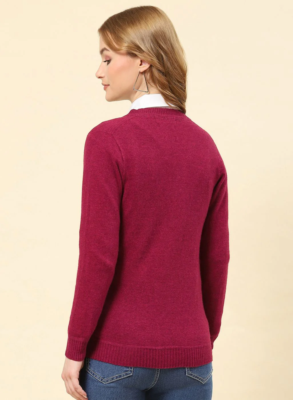 Women Maroon Solid Lamb wool Cardigan - Image 5