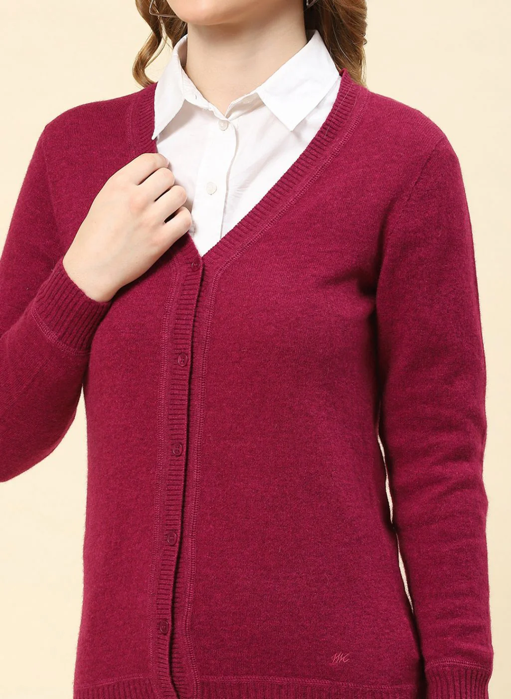 Women Maroon Solid Lamb wool Cardigan - Image 6