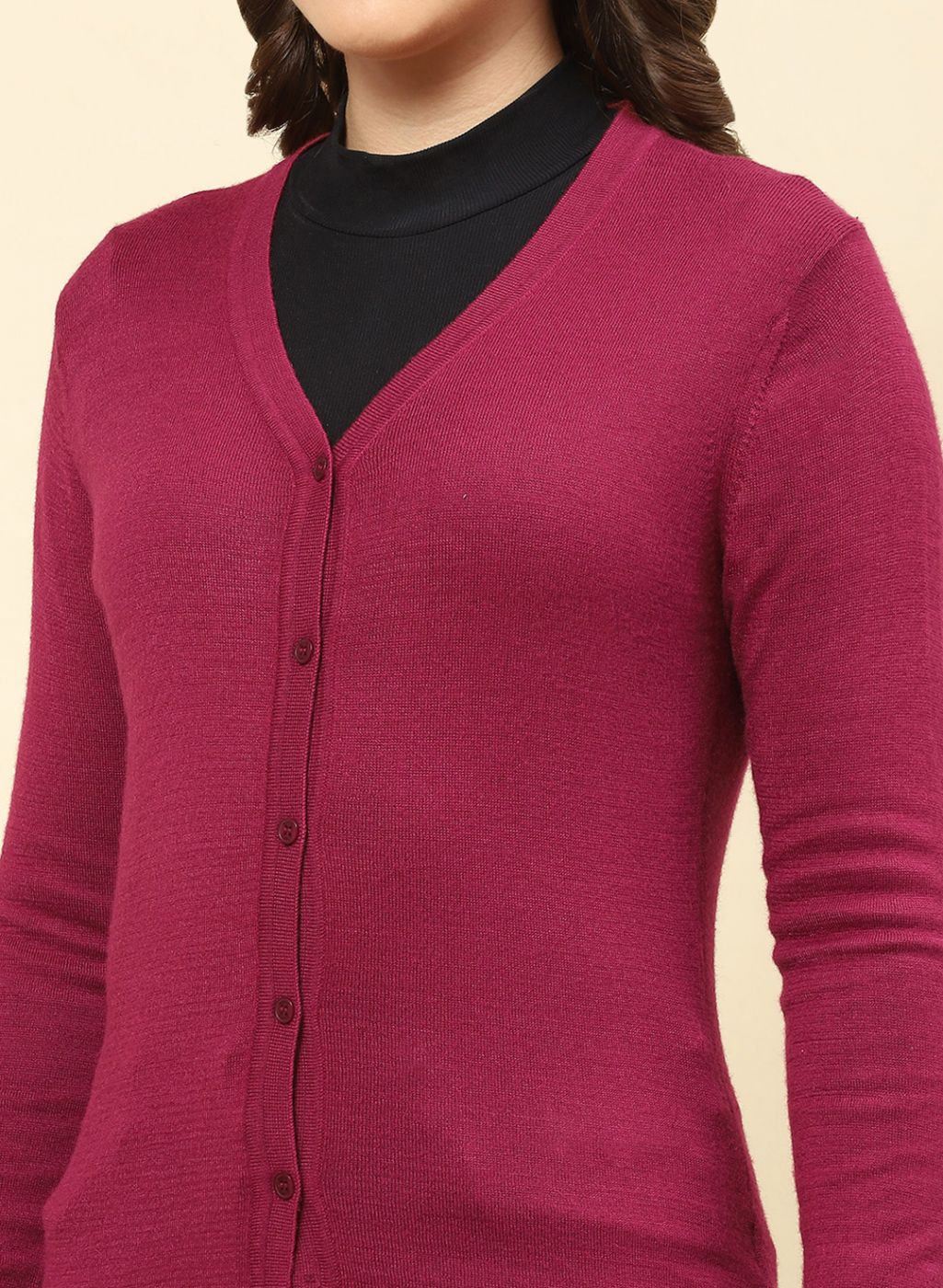 Women Maroon Solid Modal Nylone Cardigan - Image 6
