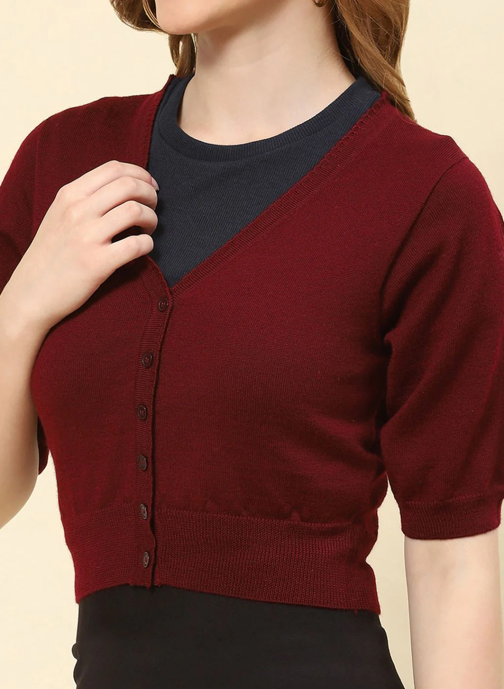 Women Maroon Solid Pure wool Blouse - Image 6