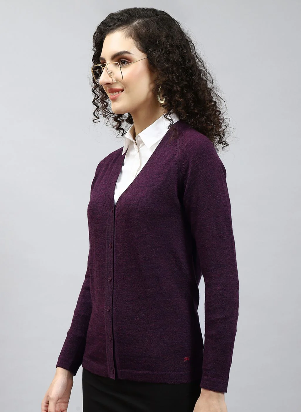 Women Maroon Solid Pure wool Cardigan - Image 3