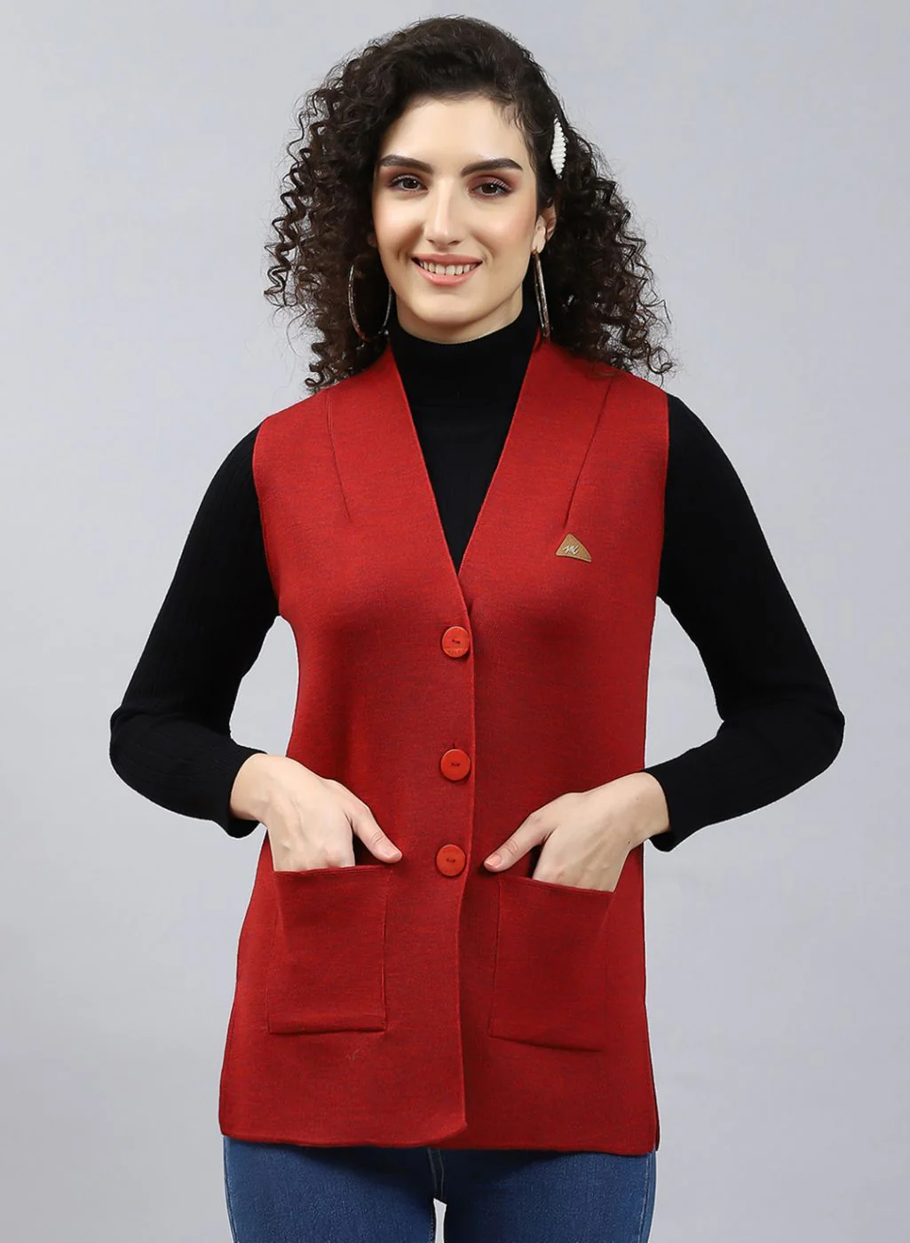Women Maroon Solid Pure wool Cardigan - Image 2