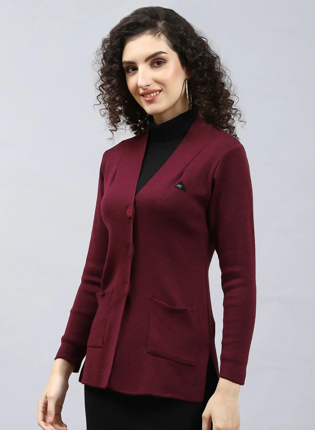 Women Maroon Solid Pure wool Cardigan - Image 3