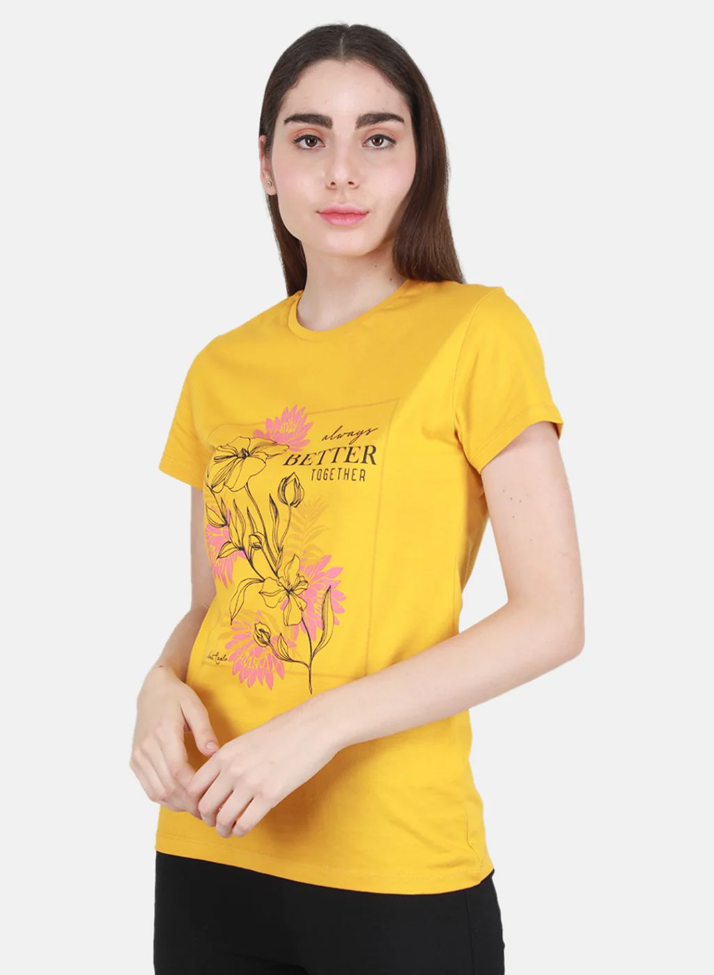 Women Mustard & Pink Printed Top 2 Pc Set - Image 3