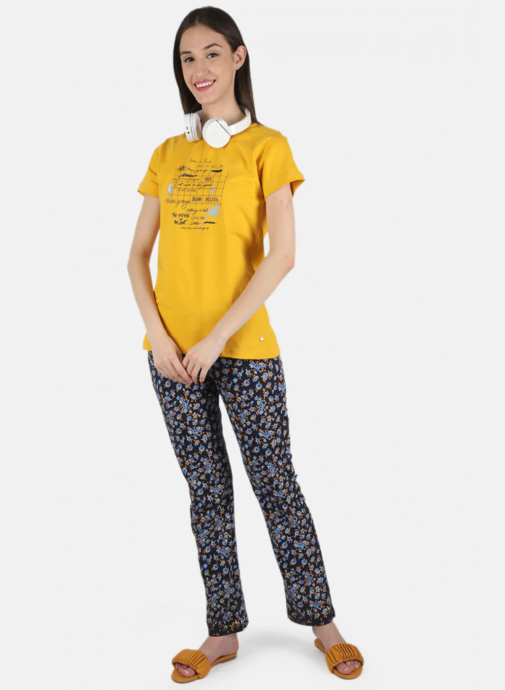 Women Mustard Printed Lower Set - Image 4