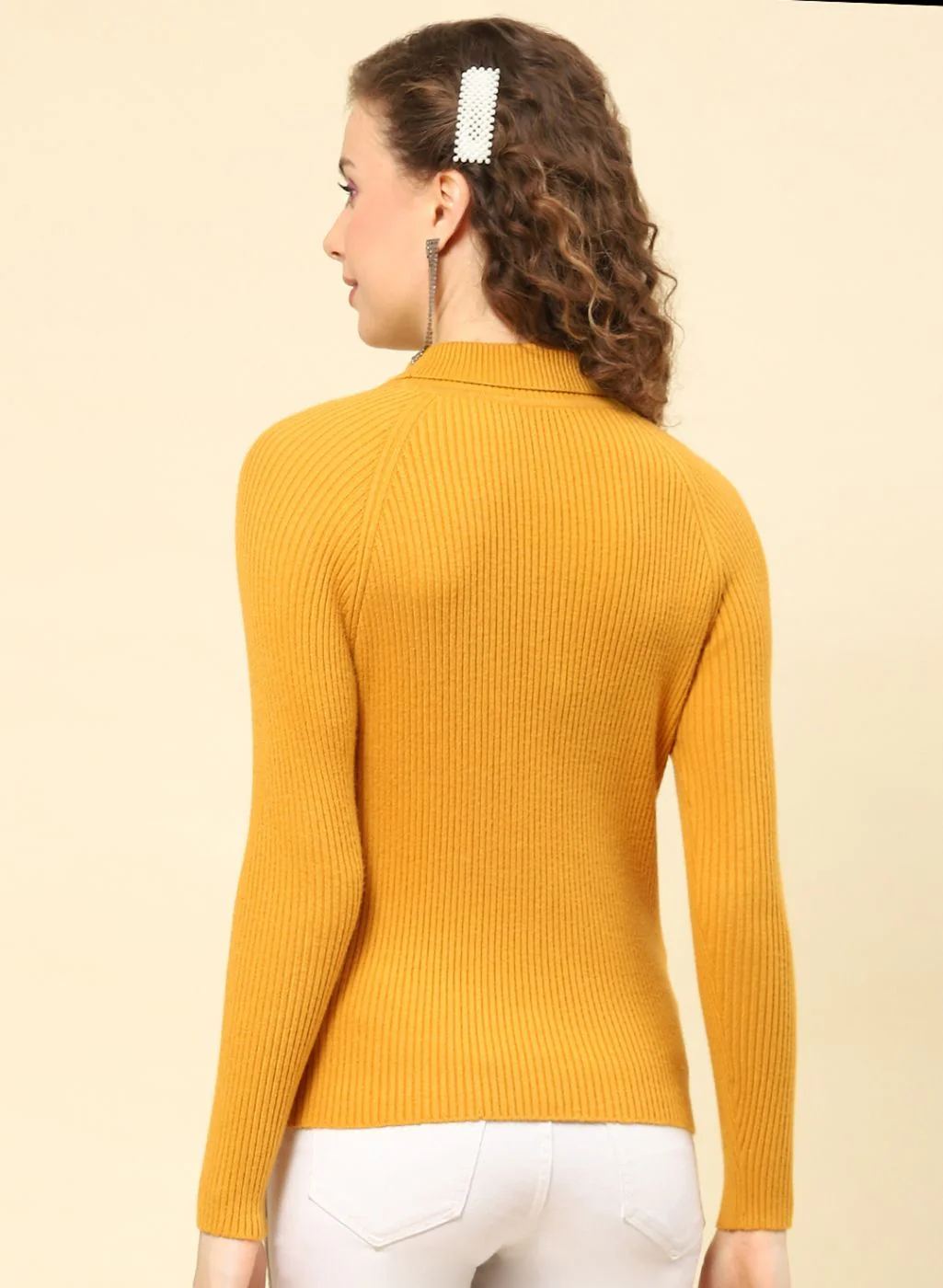 Women Mustard Solid Blend wool Sceavy - Image 5