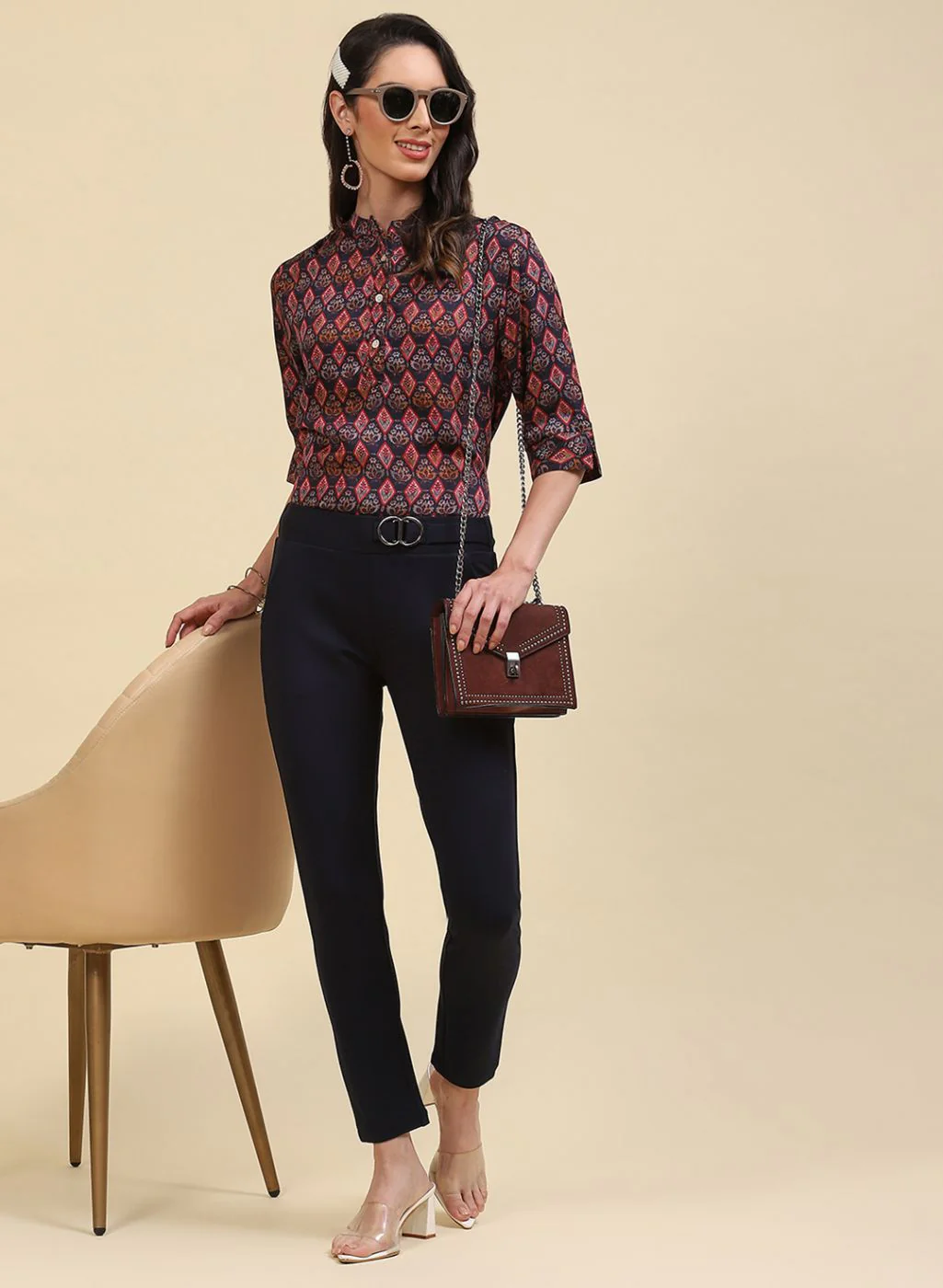 Women NAvy Blue Plain Jegging - Image 2