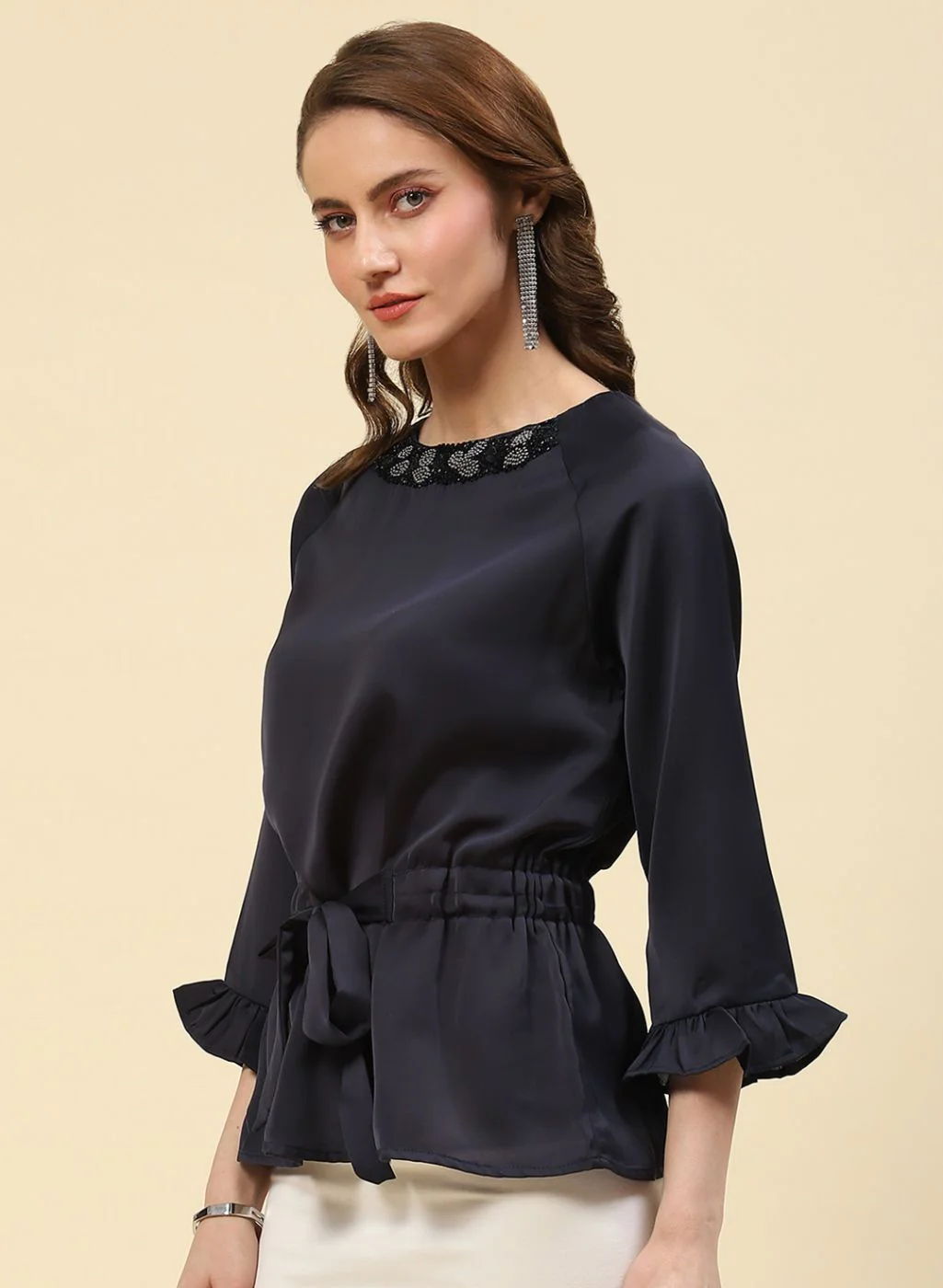 Women NAvy Blue Plain Top - Image 2