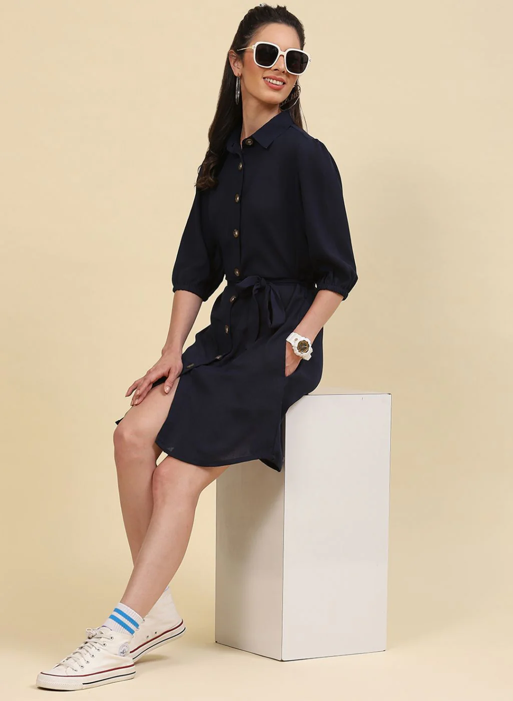 Women NAvy Blue Plain Tunic - Image 5