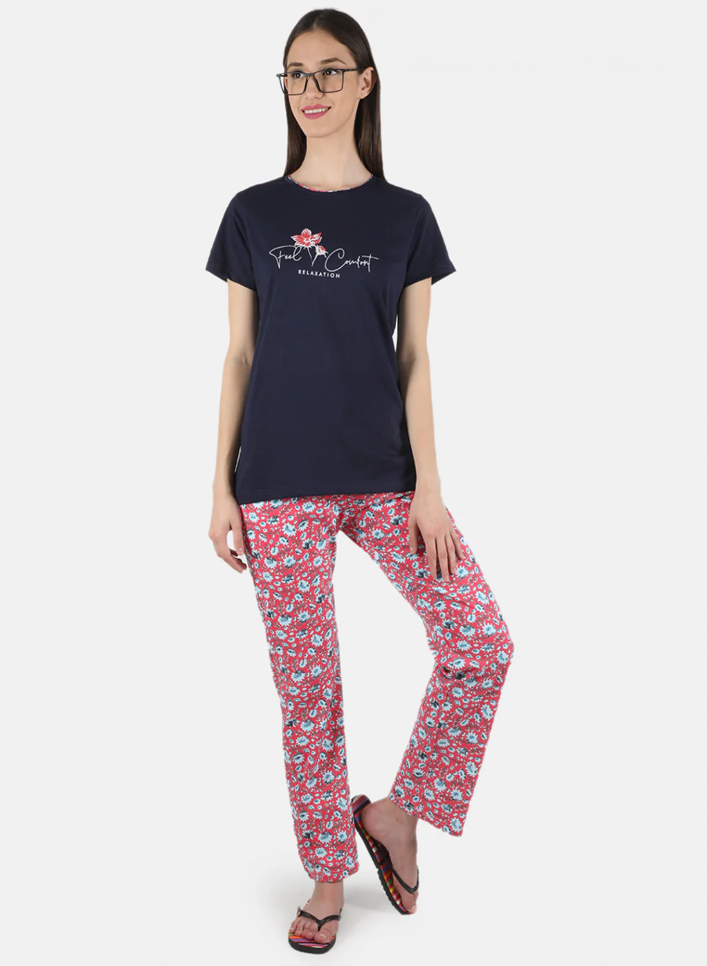 Women Navy Blue Printed Lower Set - Image 4