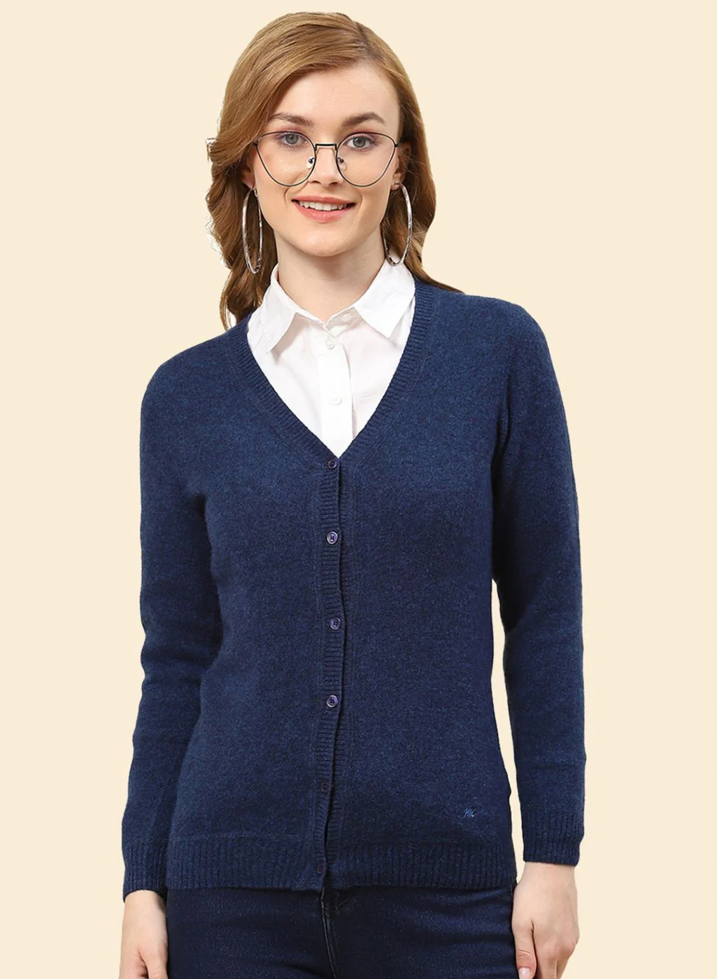 Women NAvy Blue Solid Lamb wool Cardigan - Image 2