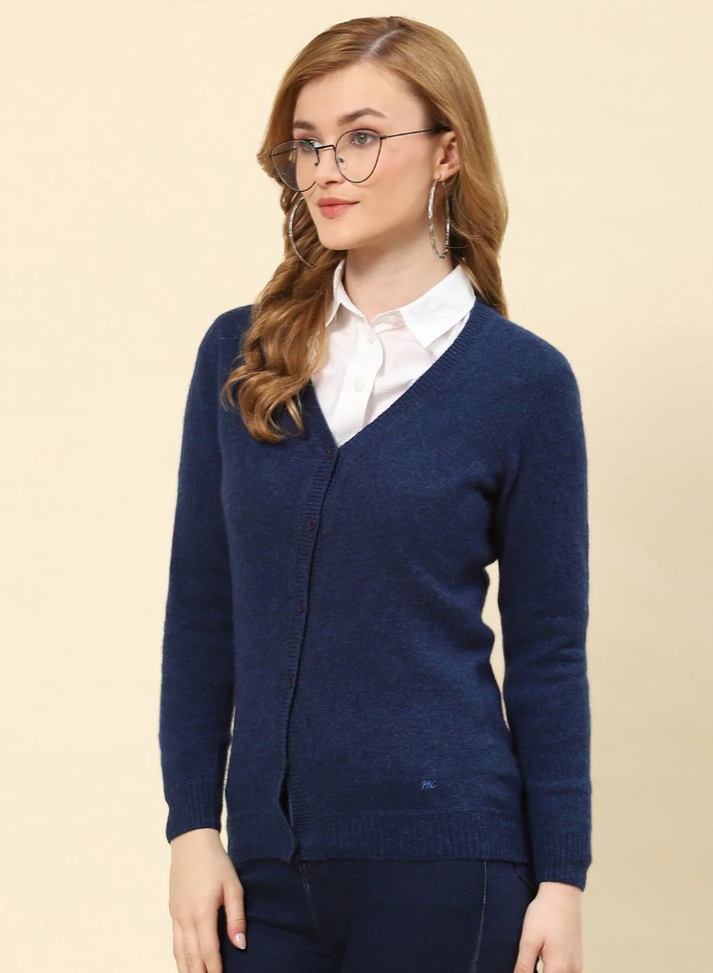 Women NAvy Blue Solid Lamb wool Cardigan - Image 3