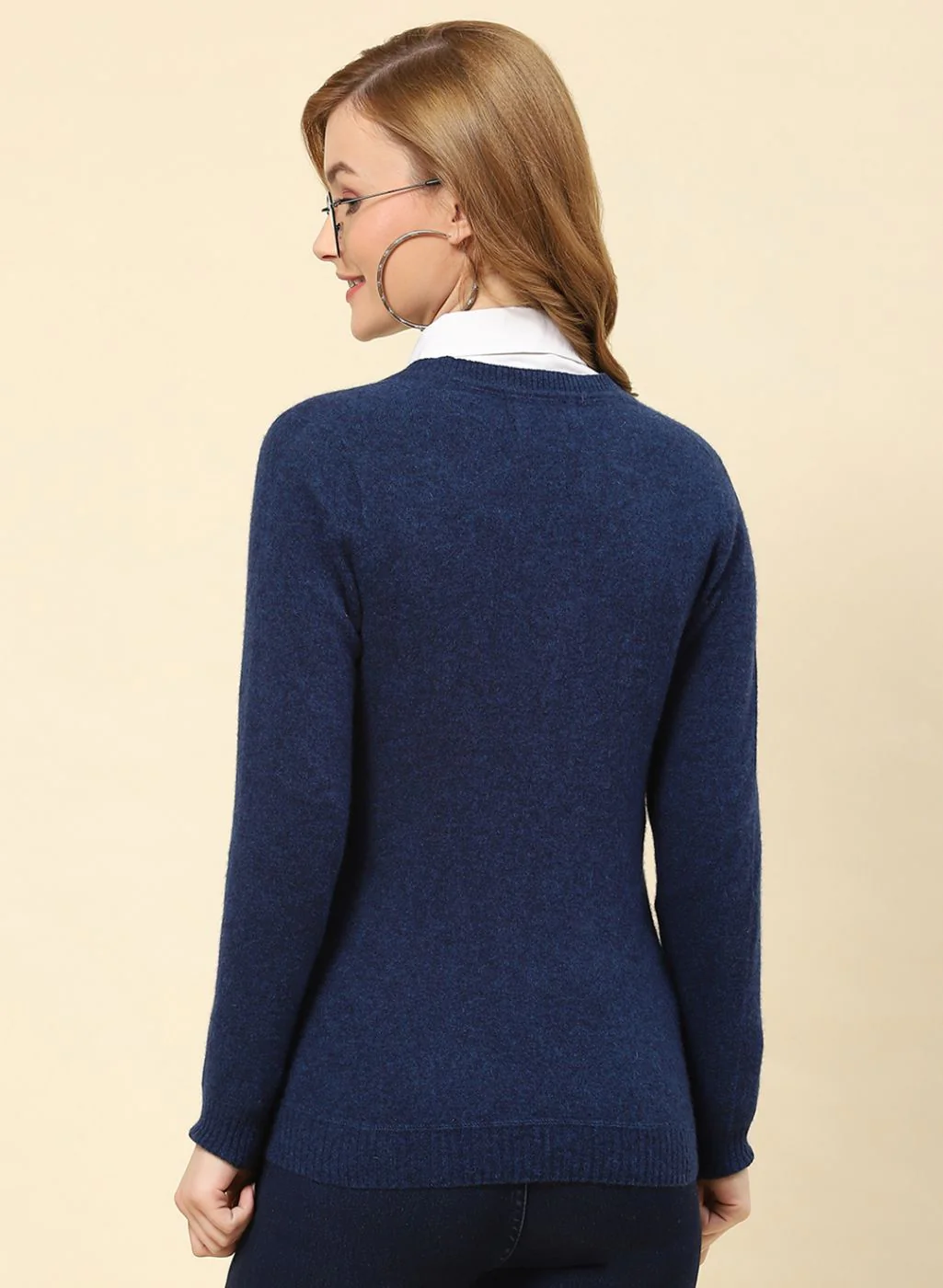 Women NAvy Blue Solid Lamb wool Cardigan - Image 5