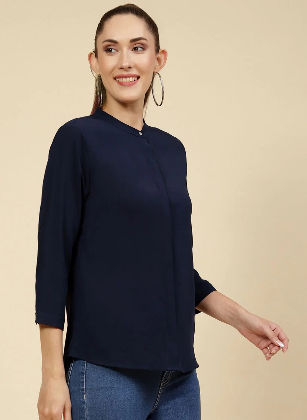 Women NAvy Blue Solid Top - Image 4