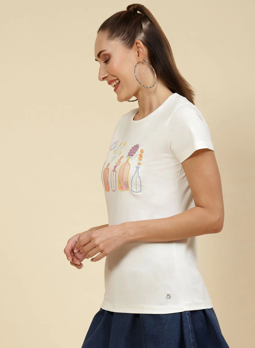 Women Off White Embroidered Top - Image 3