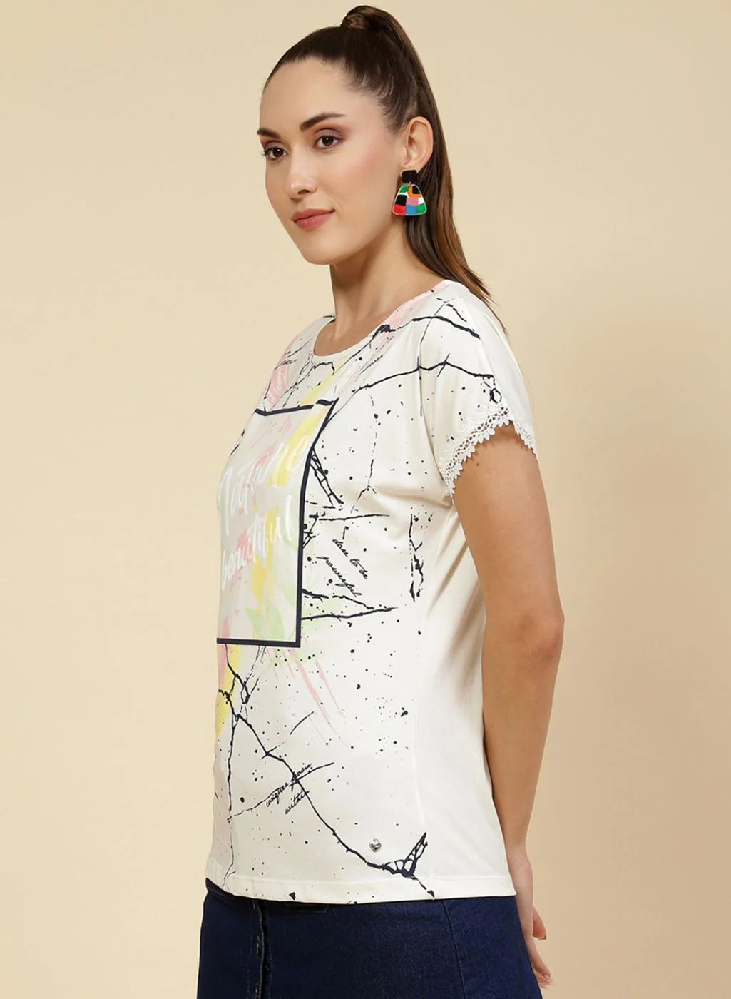 Women Off White Printed Top - Image 3