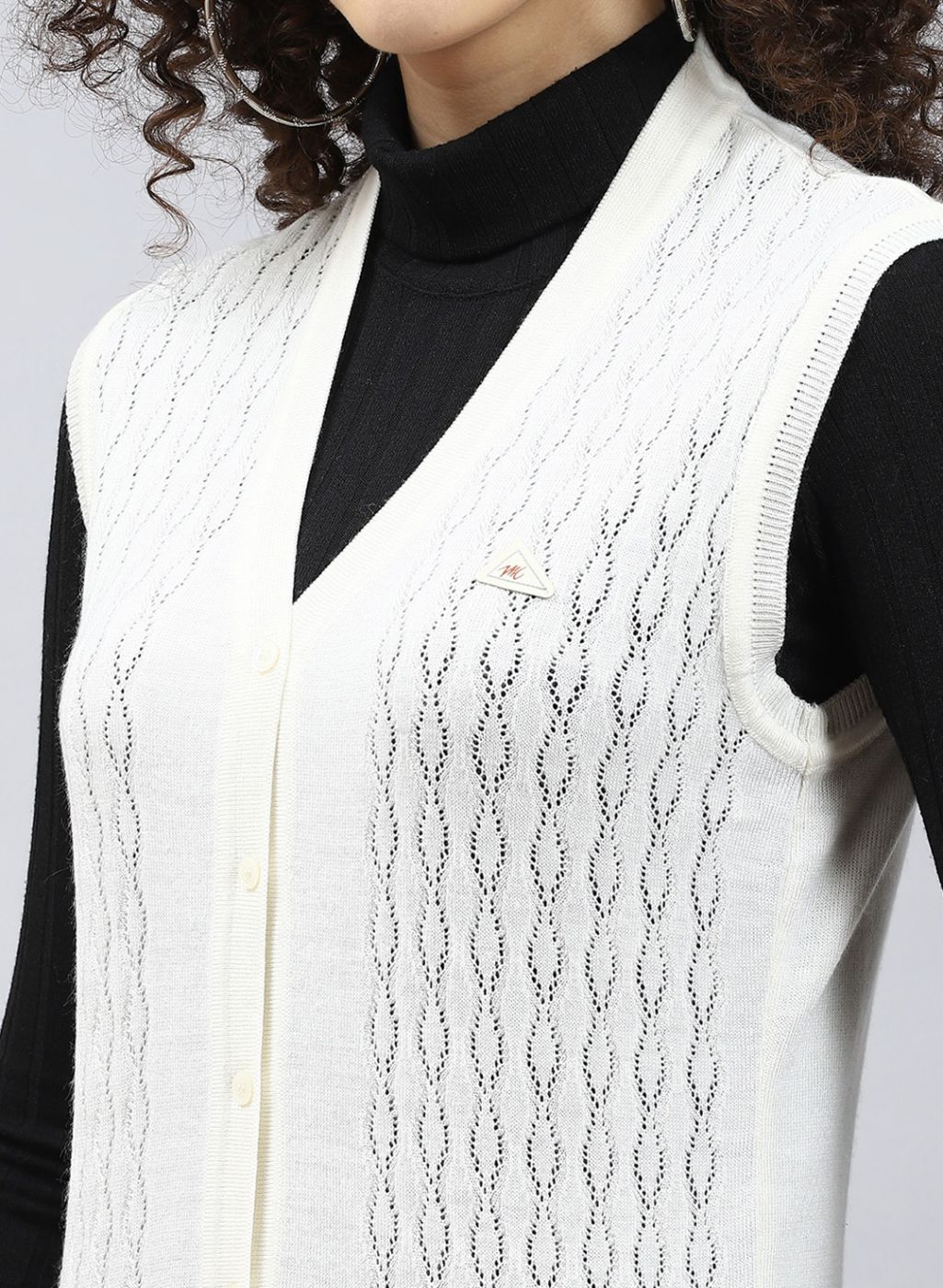 Women Off White Self Design Wool blend Cardigan - Image 6
