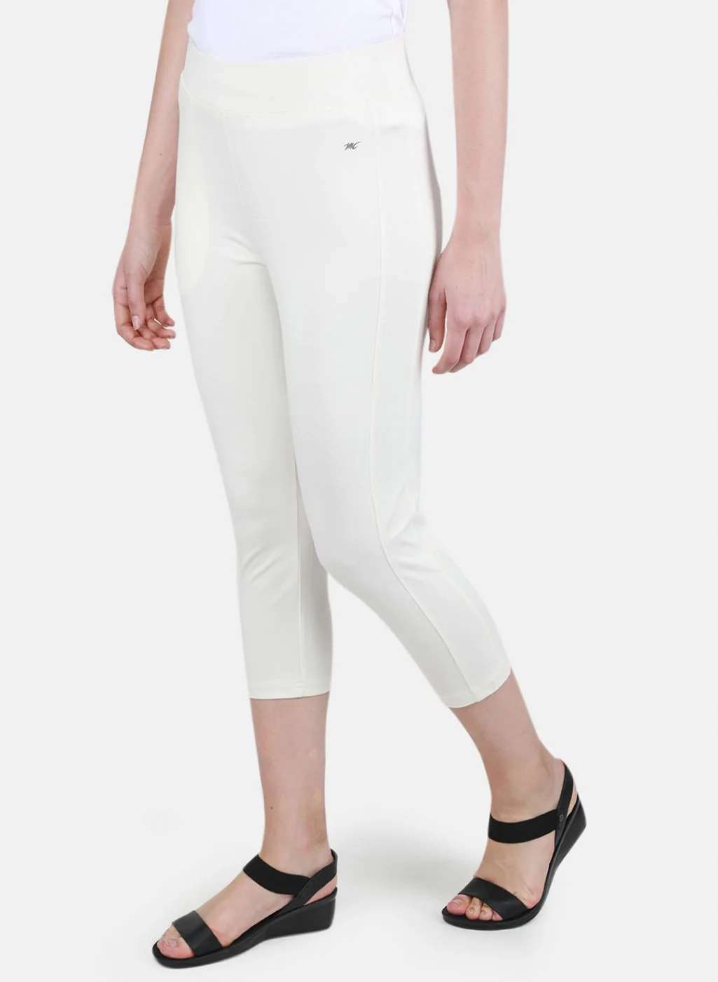 Women Off White Solid Capri - Image 2