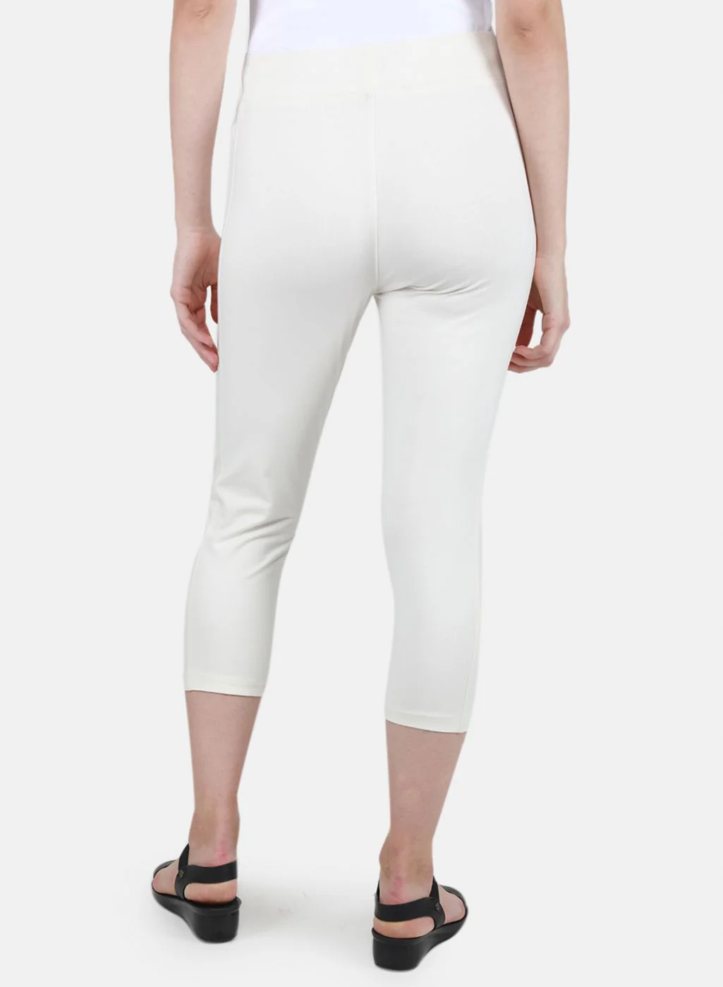 Women Off White Solid Capri - Image 3