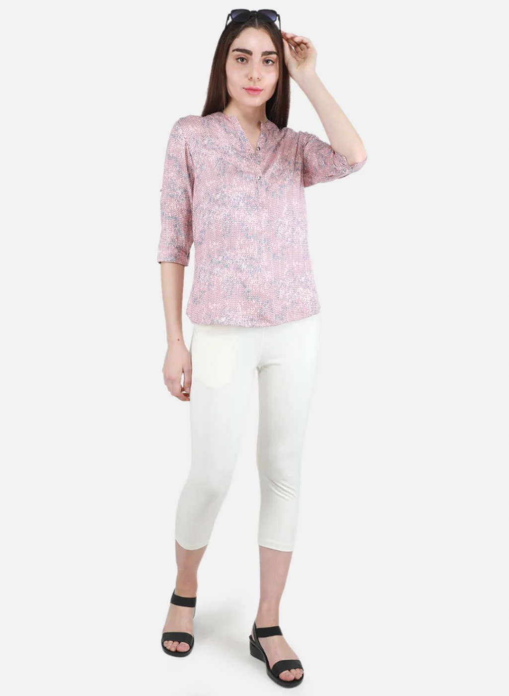 Women Off White Solid Capri - Image 4