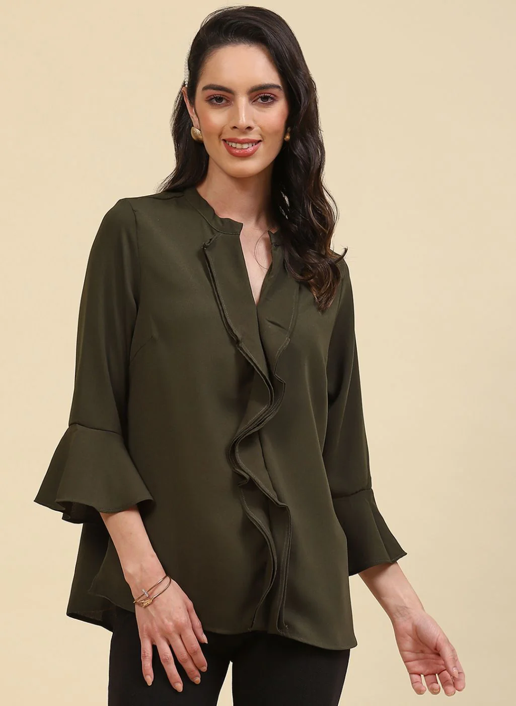 Women Olive Plain Top - Image 2