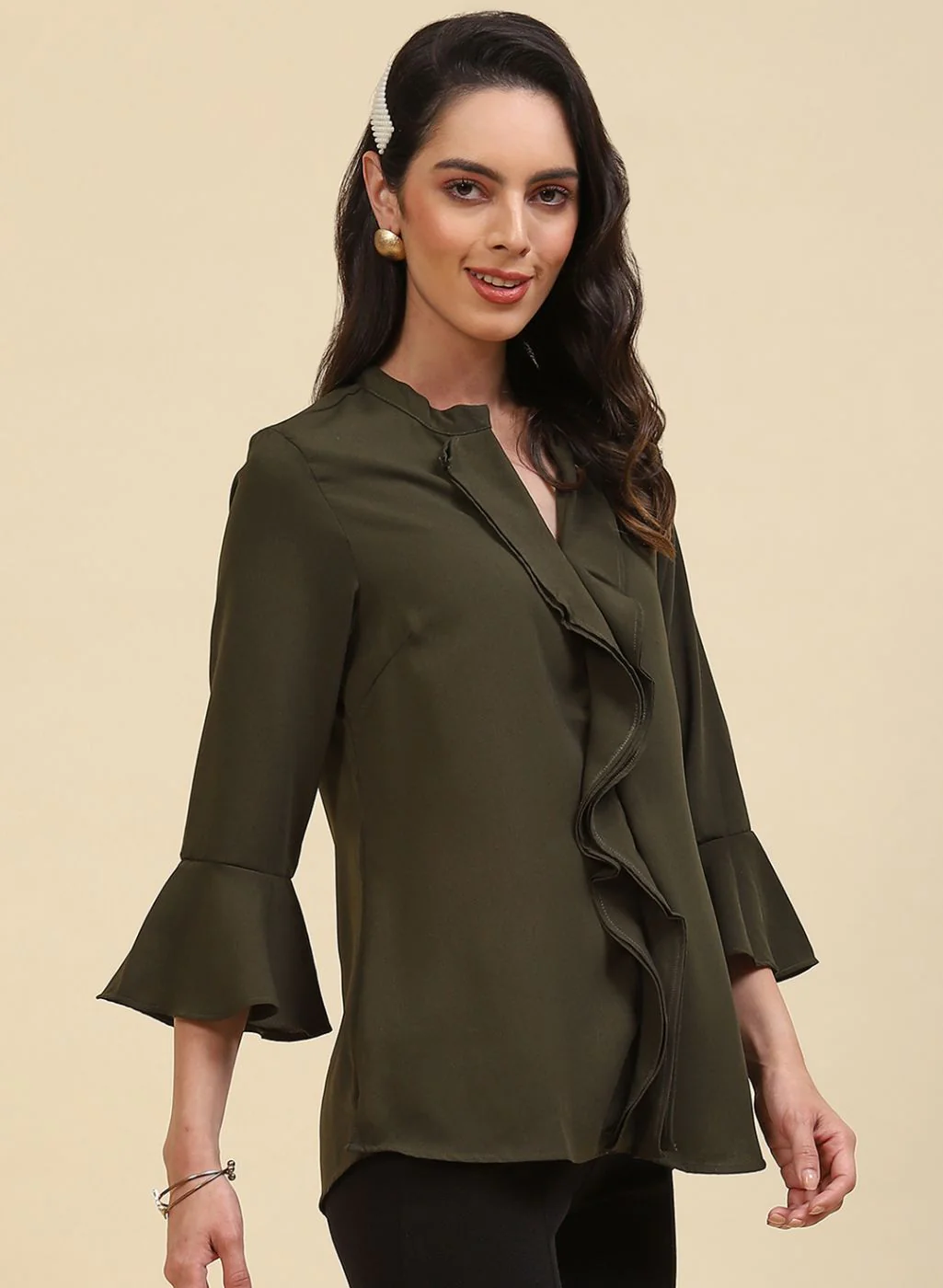Women Olive Plain Top - Image 4