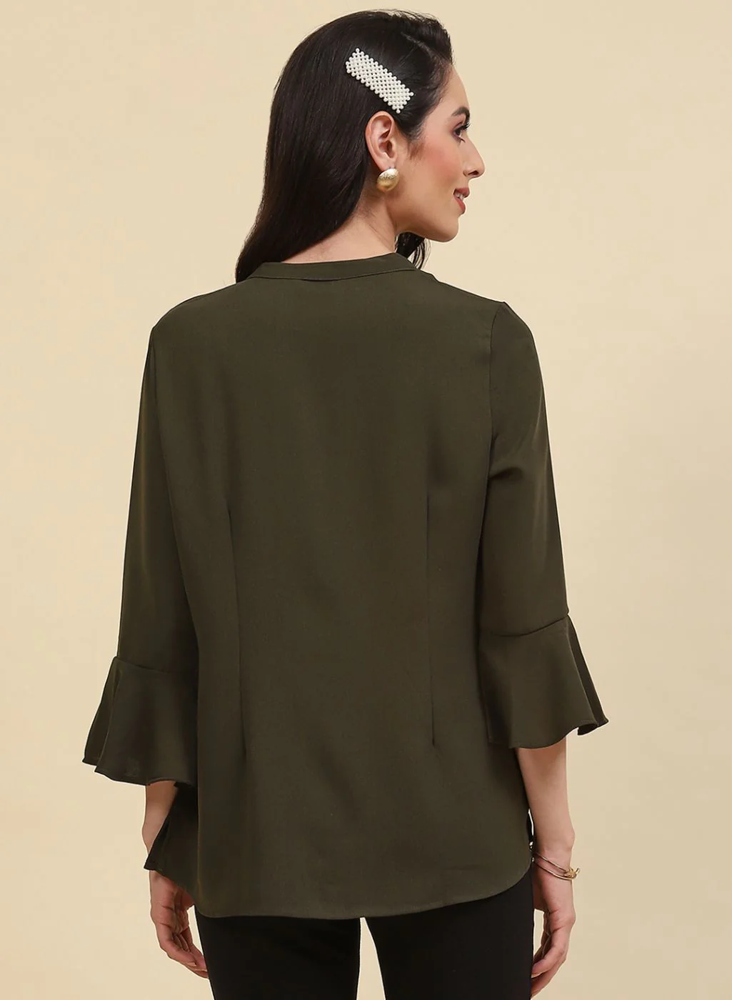 Women Olive Plain Top - Image 5