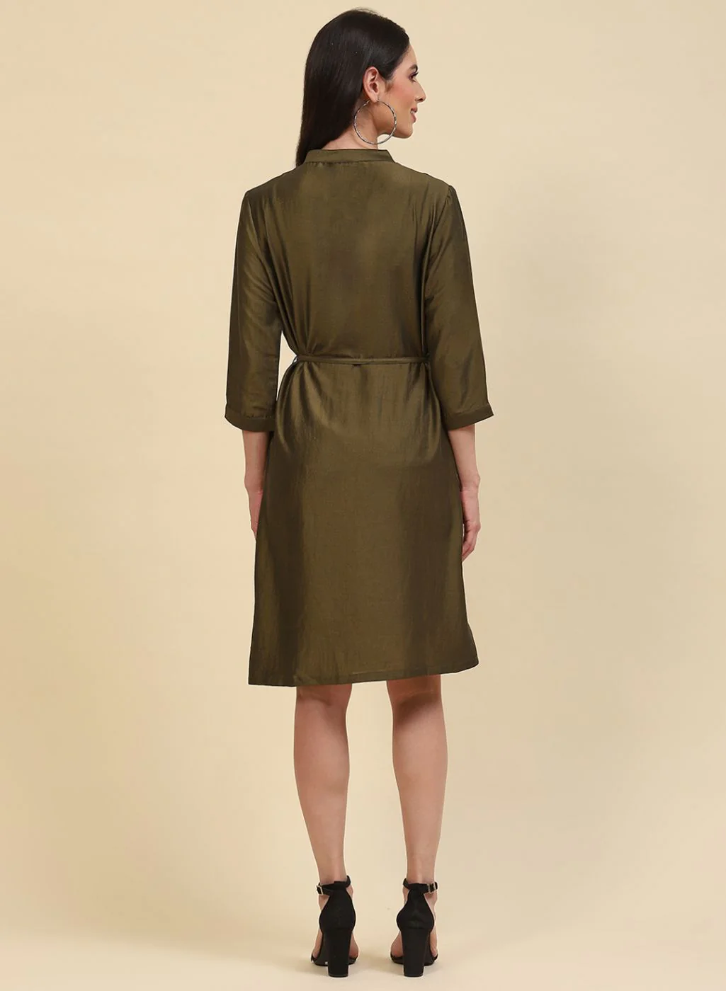 Women Olive Plain Tunic - Image 4