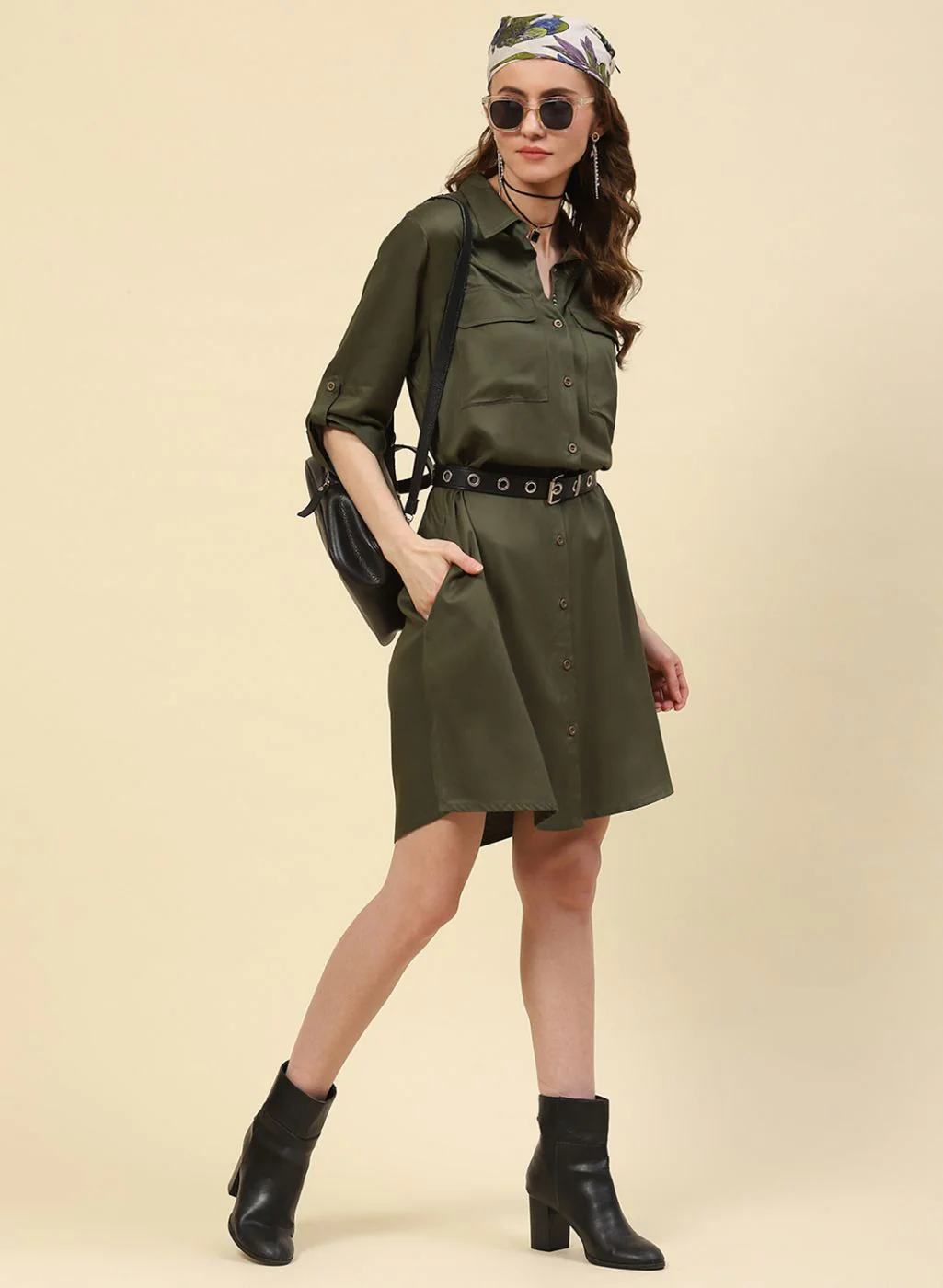 Women Olive Plain Tunic - Image 5