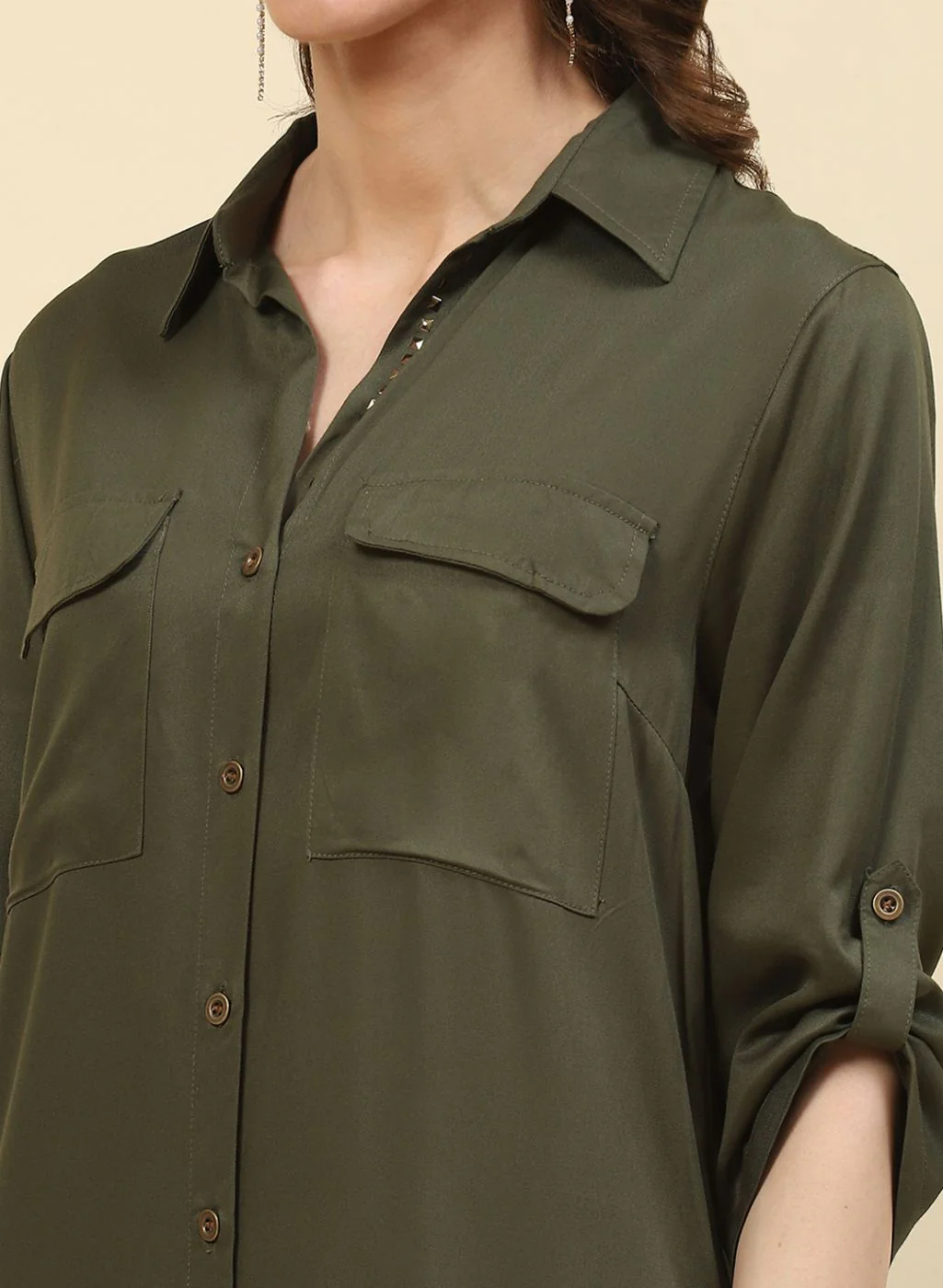 Women Olive Plain Tunic - Image 6