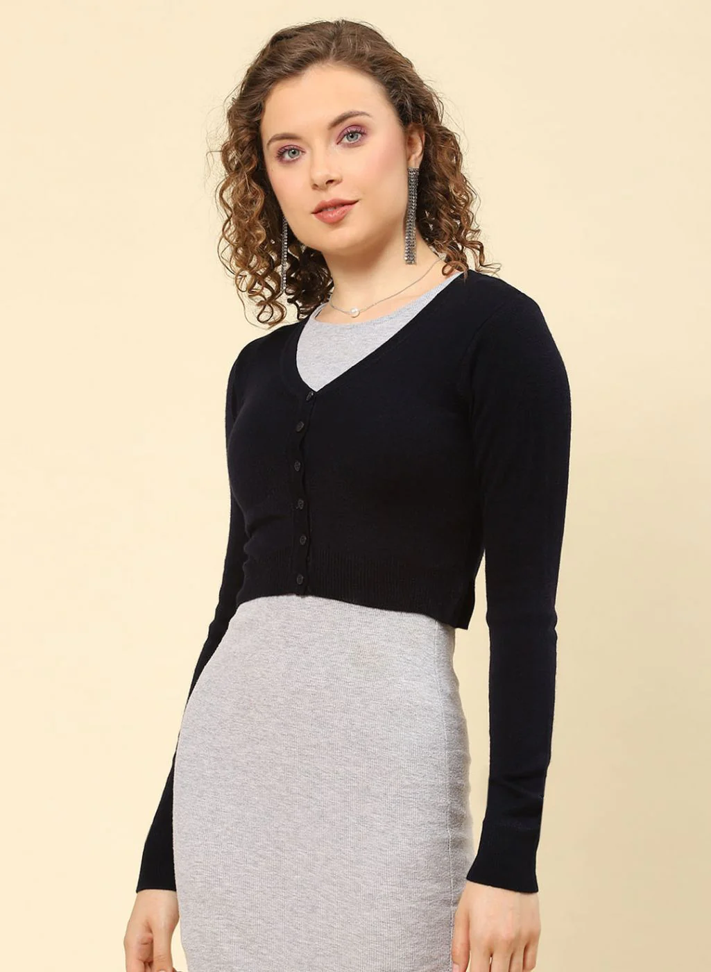 Women Olive Solid Blend wool Blouse - Image 3