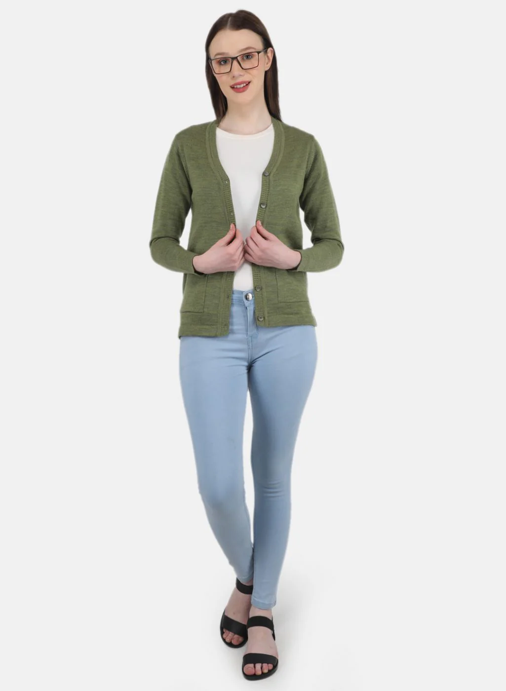 Women Olive Solid Cardigan - Image 4