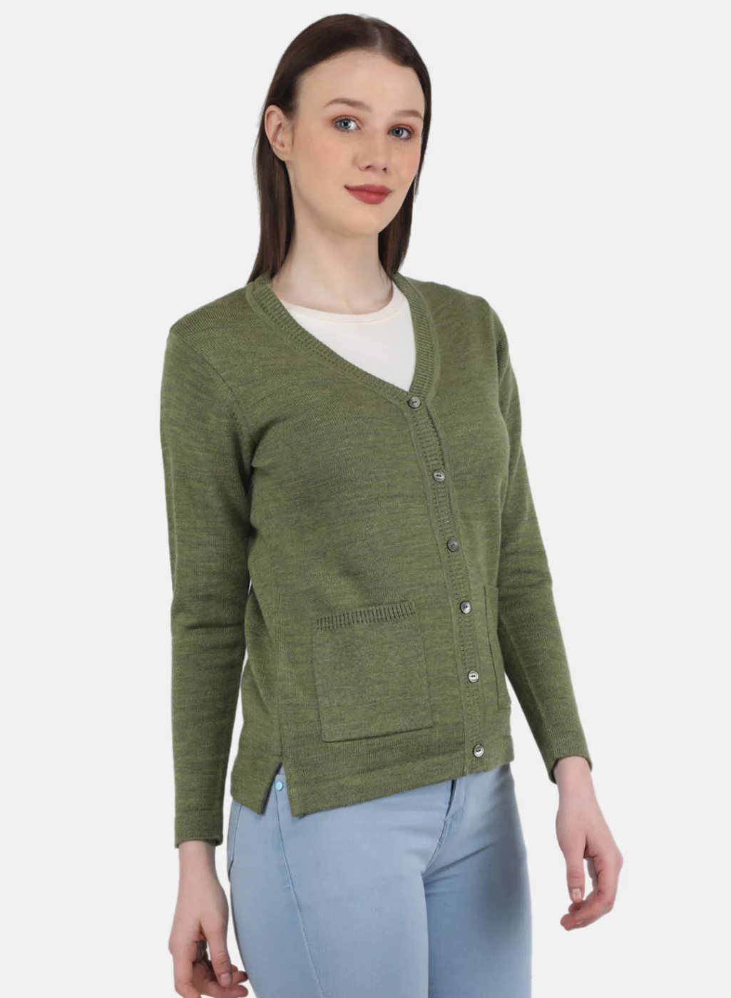 Women Olive Solid Cardigan - Image 6