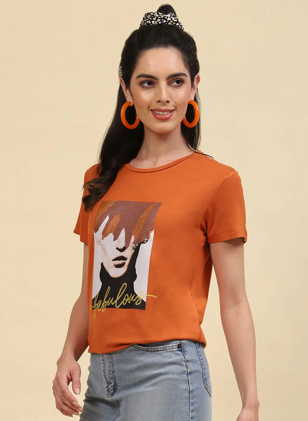 Women Orange Printed Top - Image 2
