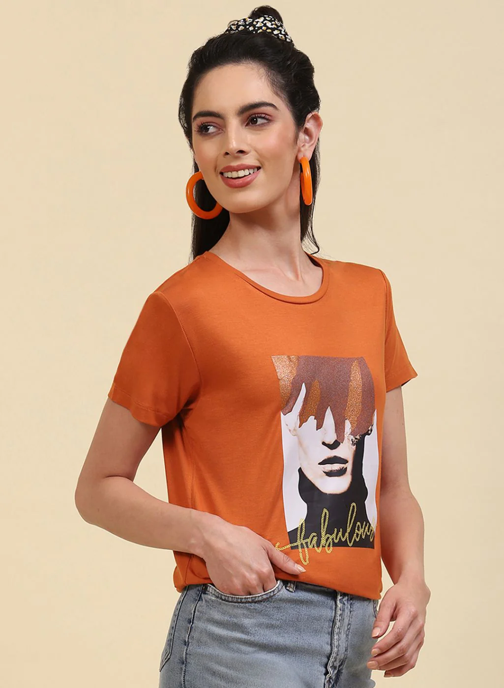 Women Orange Printed Top - Image 3