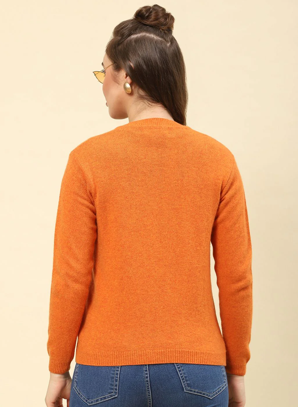Women Orange Solid Lamb wool Cardigan - Image 5