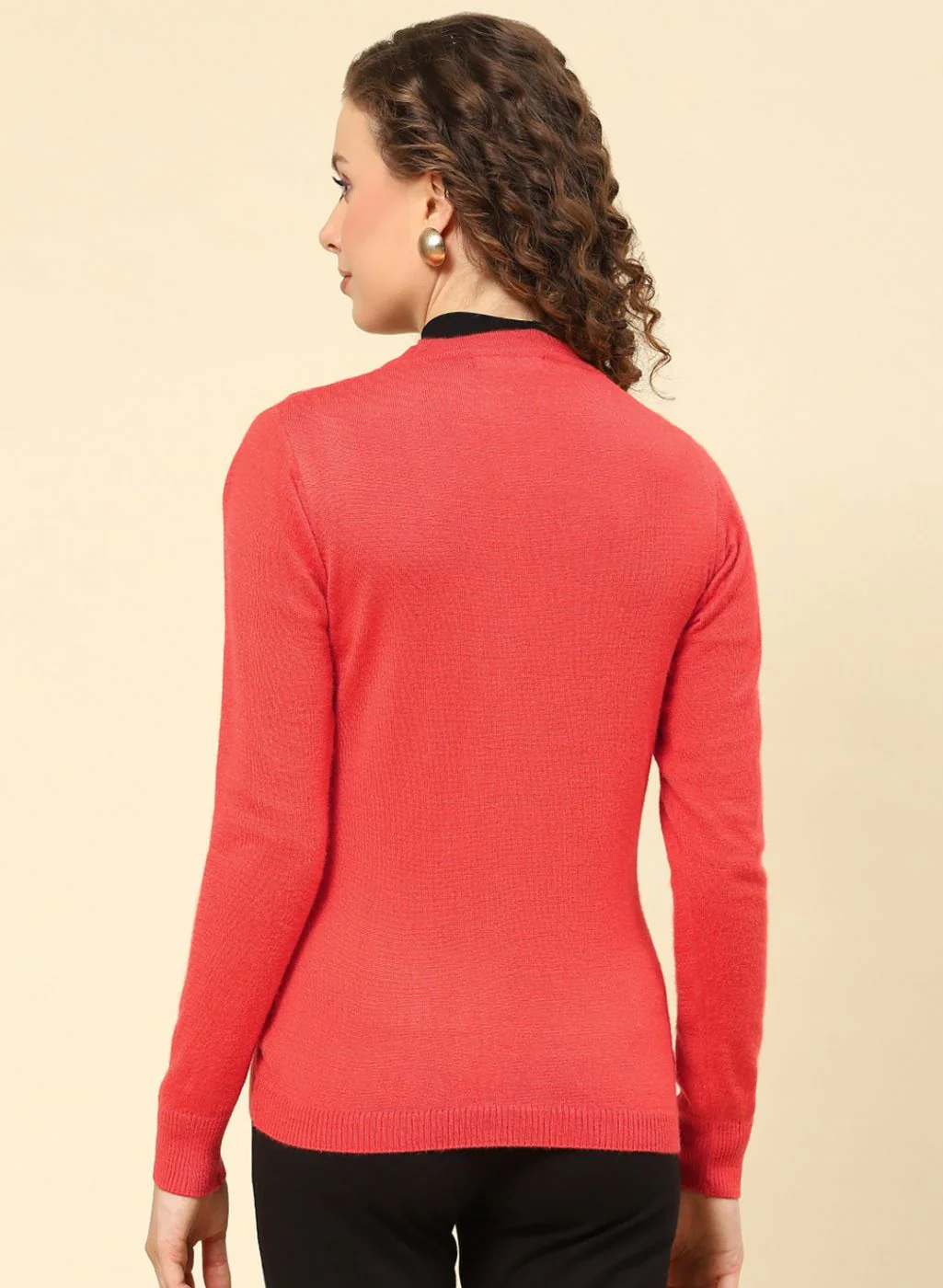 Women Orange Solid Modal Nylone Cardigan - Image 5